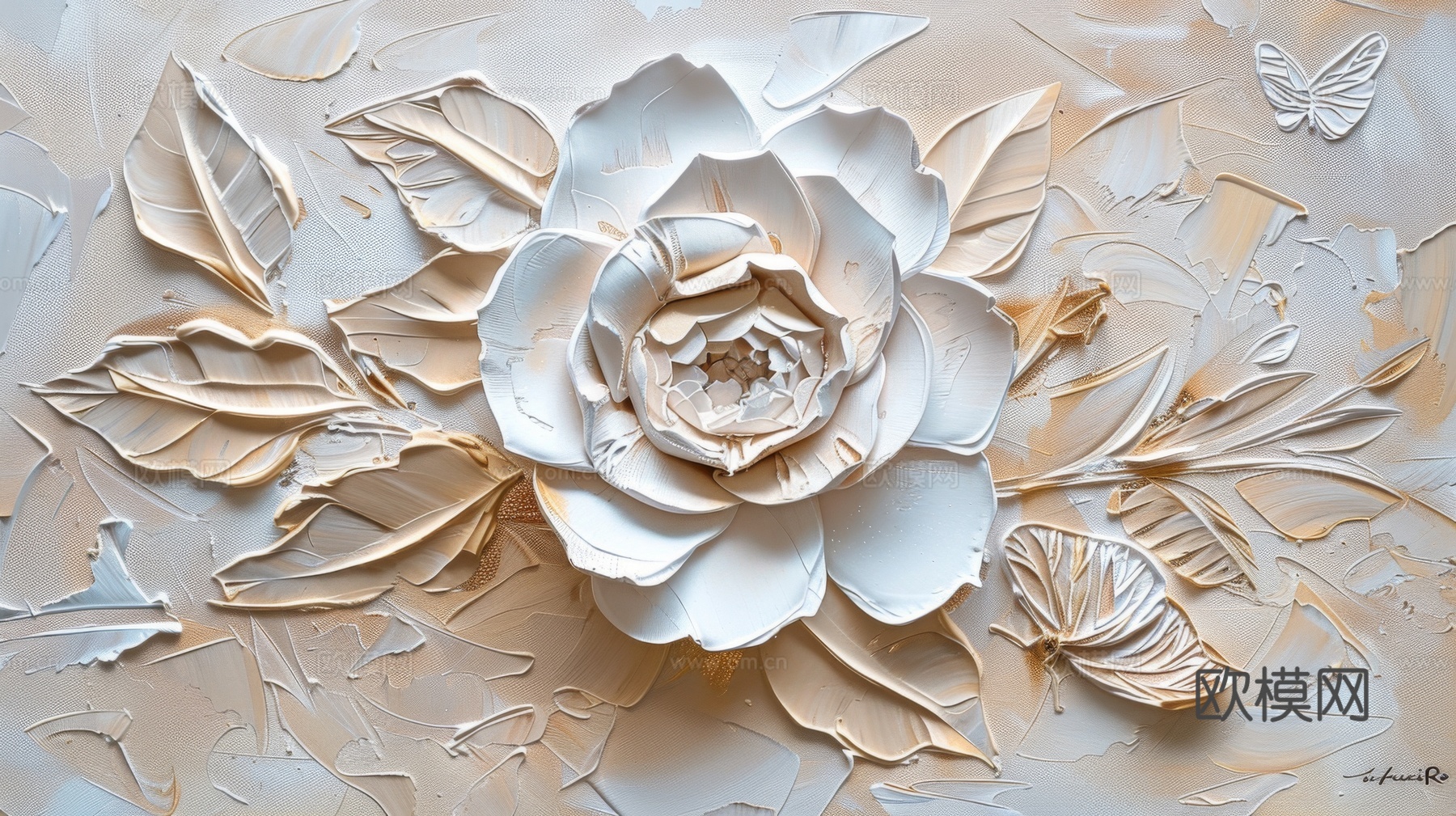 3D浮雕花卉背景墙下载（渲染图3）