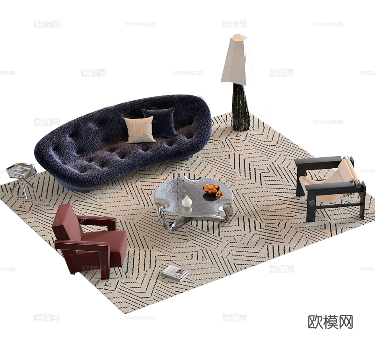 现代意式沙发茶几组合3d模型下载