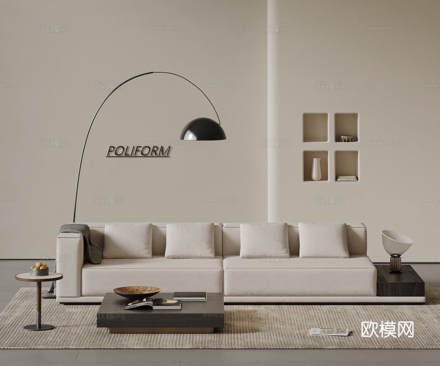 POLIFORM现代沙发 三人沙发布艺沙发  边几沙发su模型