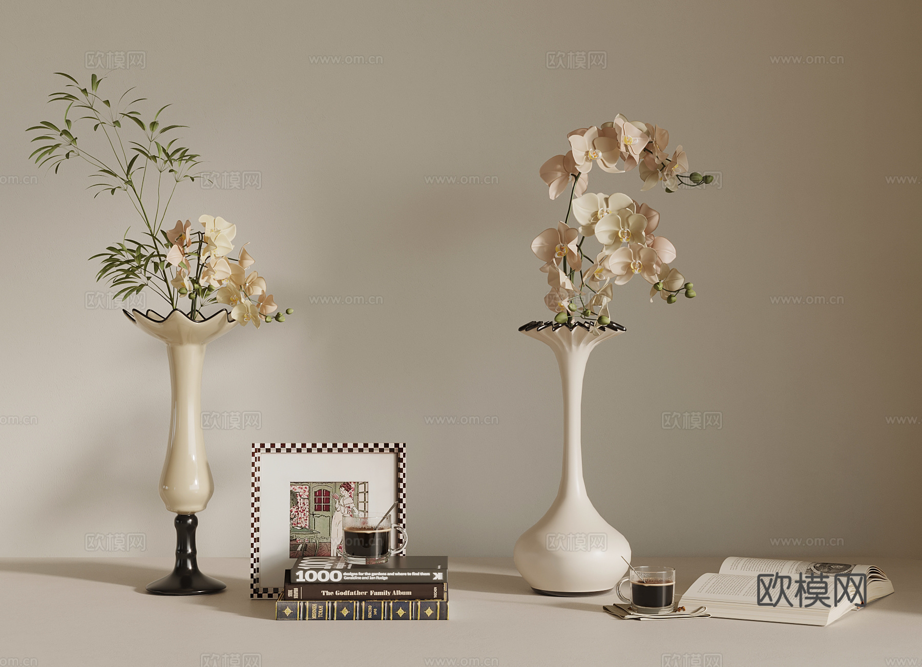 现代奶油风花瓶花艺 摆件3d模型