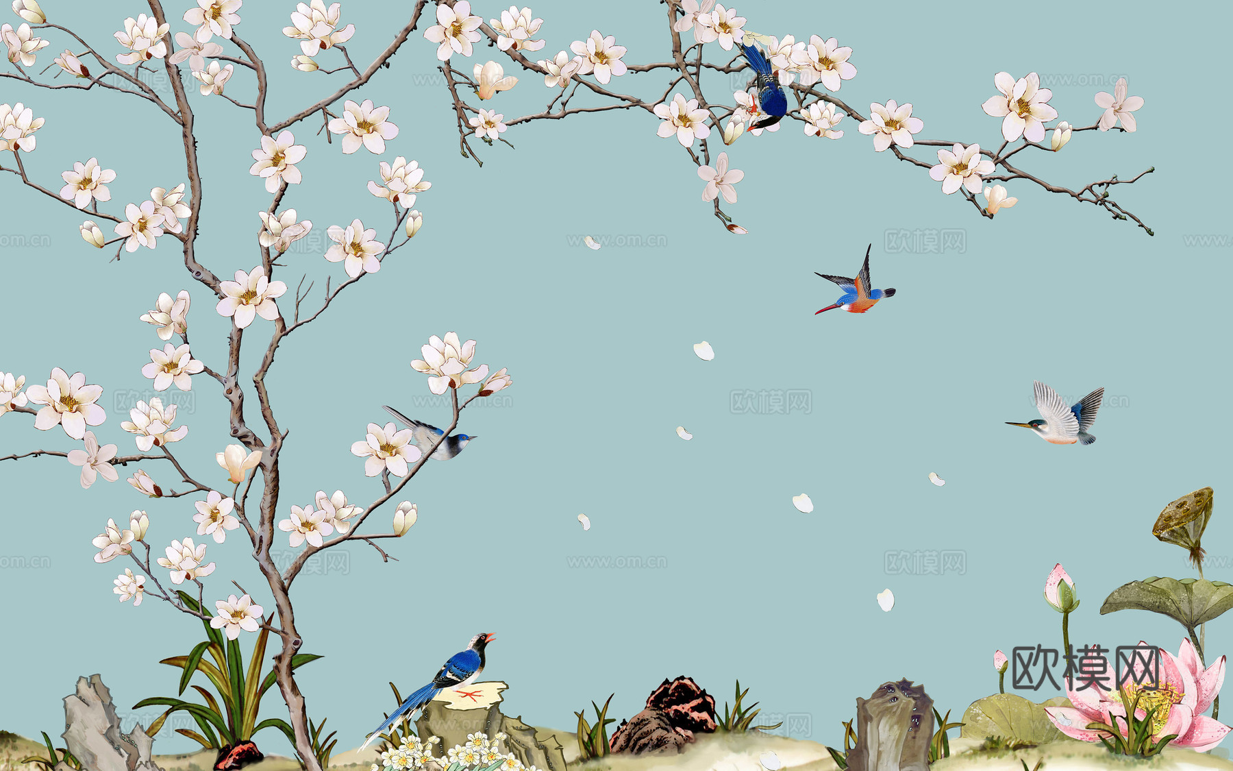 新中式花鸟壁纸壁画
