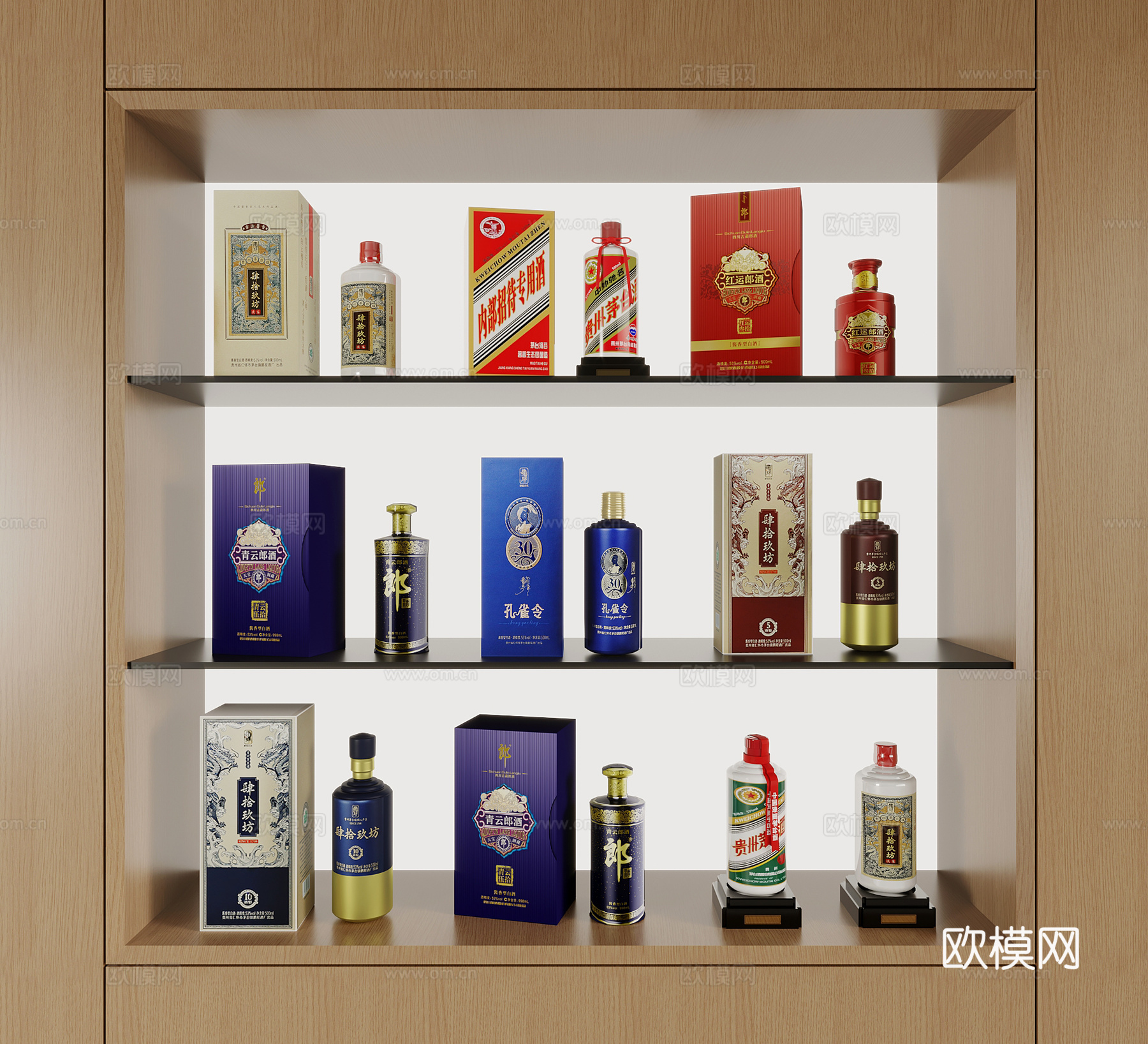 酒水 现代酒水 白酒 盒装酒 瓶装酒su模型