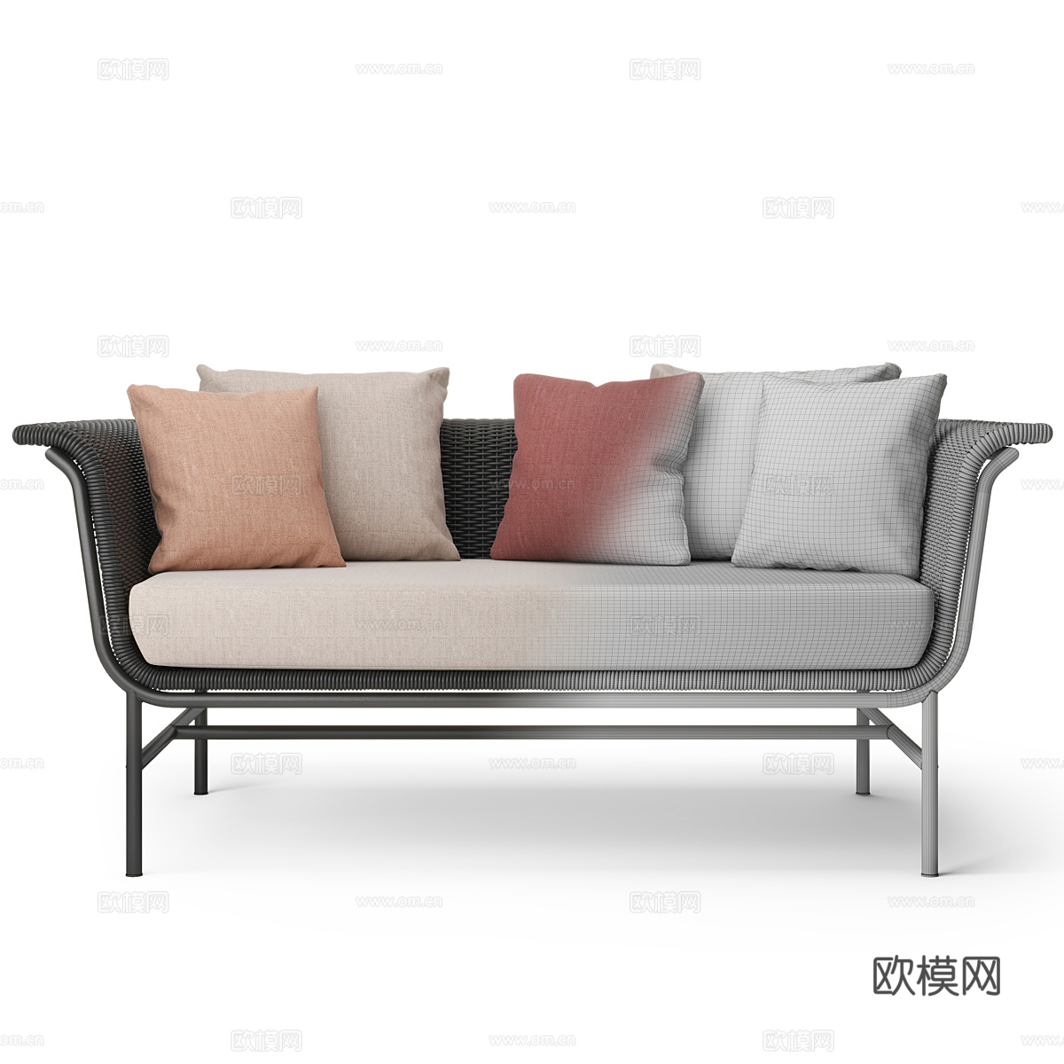 新中式藤编休闲沙发3d模型
