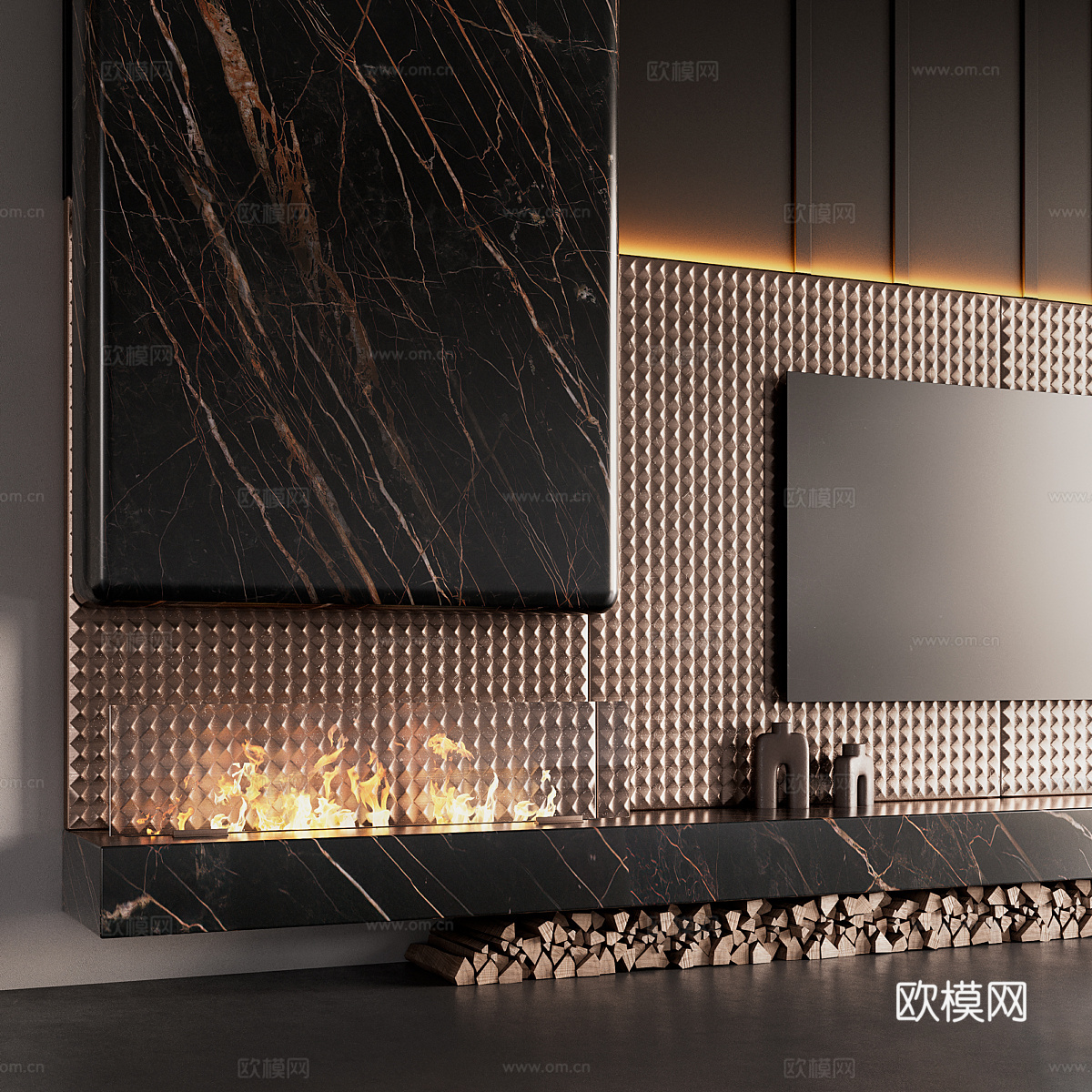 现代意式轻奢电视背景墙3d模型