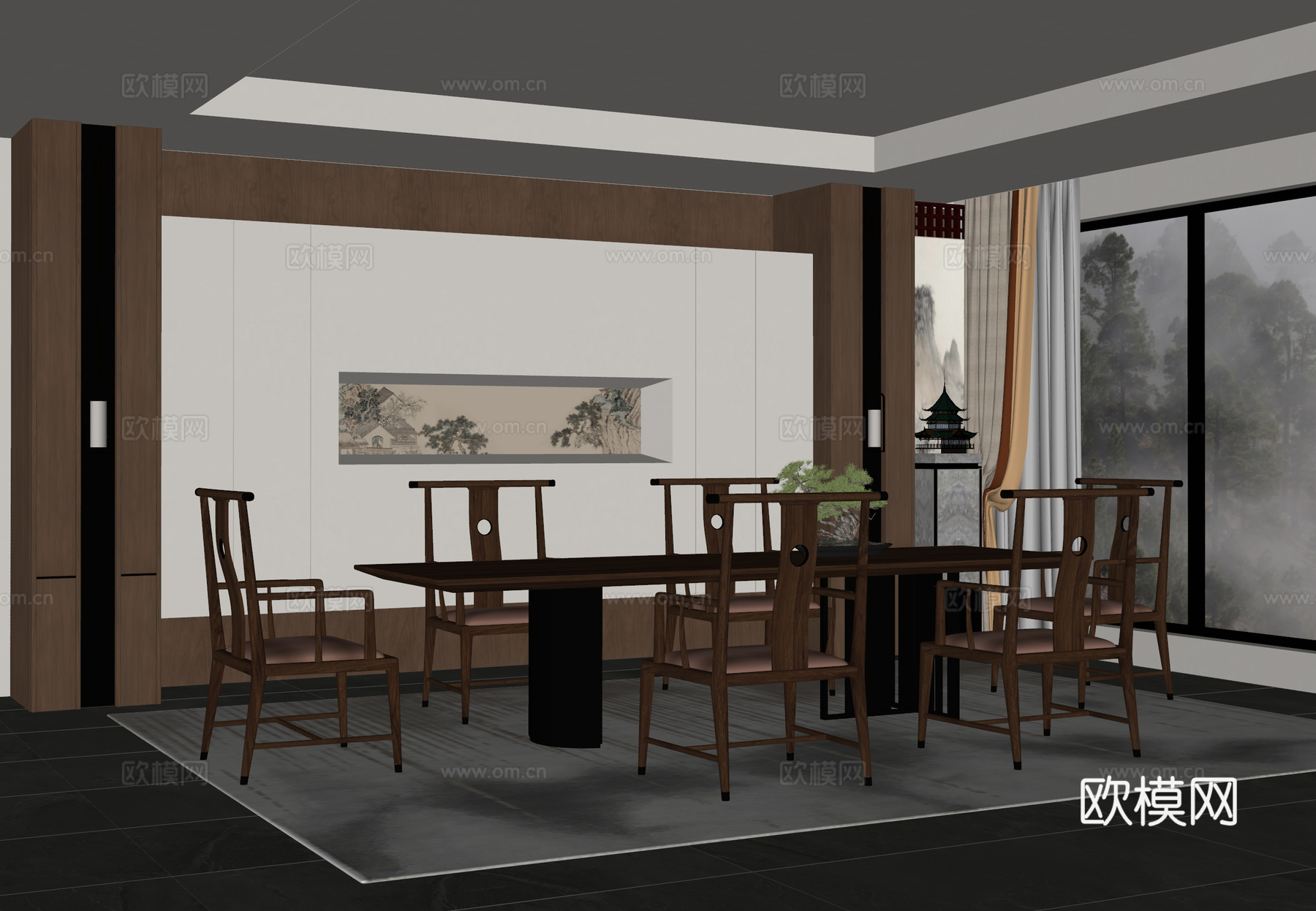 新中式餐厅su模型
