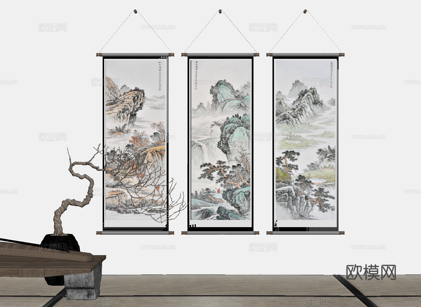 挂画 新中式装饰挂画 卷轴挂画 山水画su模型