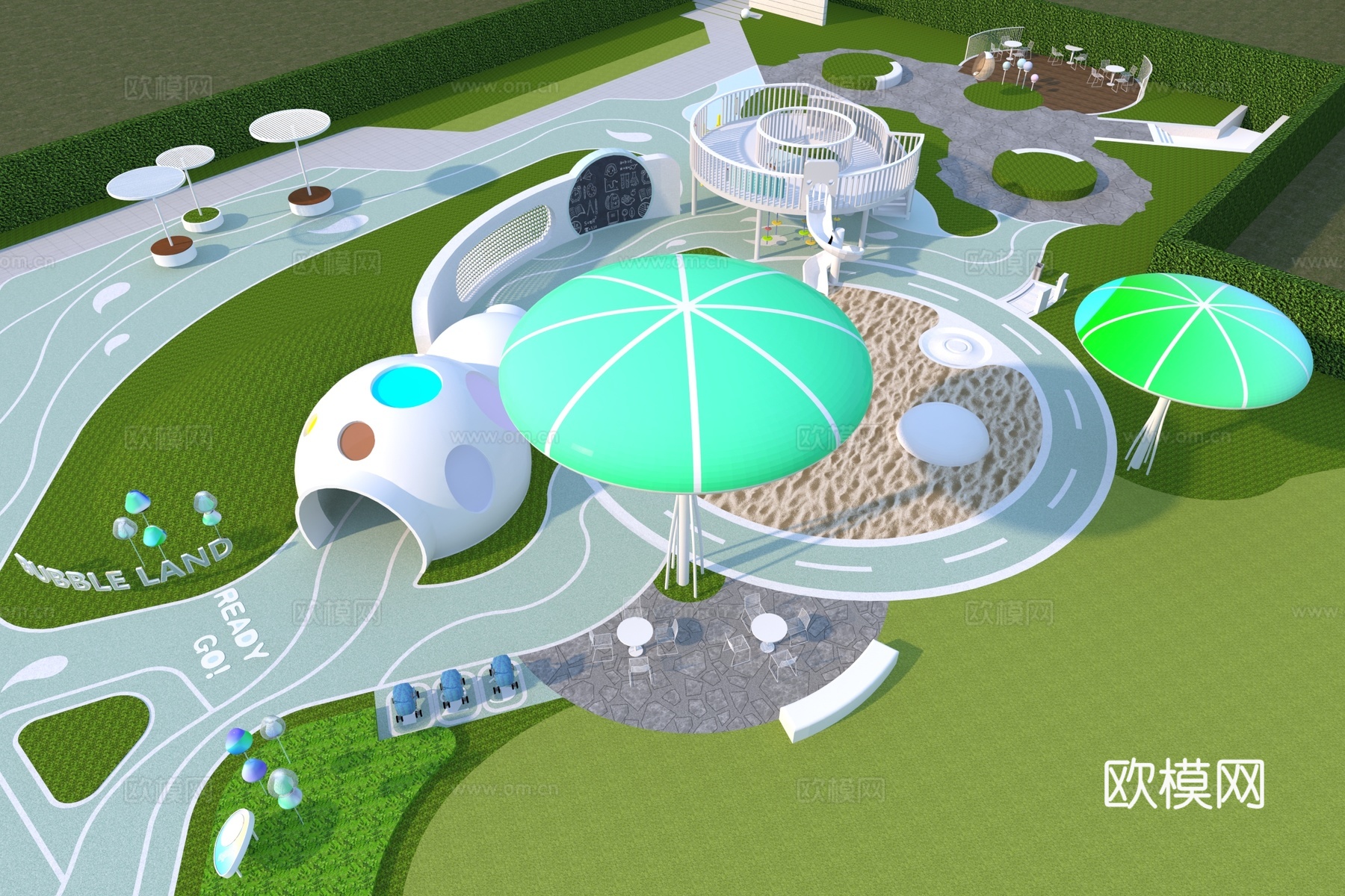 现代奶油景观公园3d模型