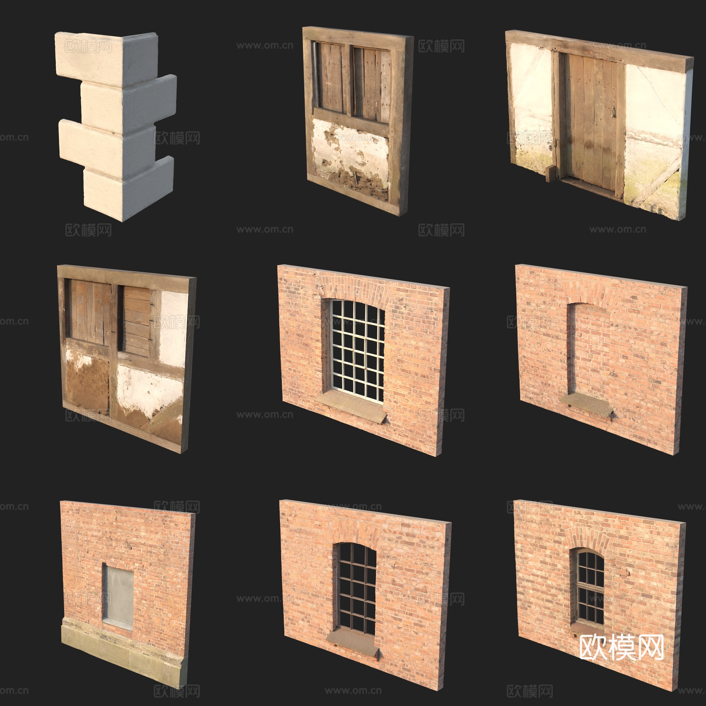 欧式古典窗户木门红砖房3d模型