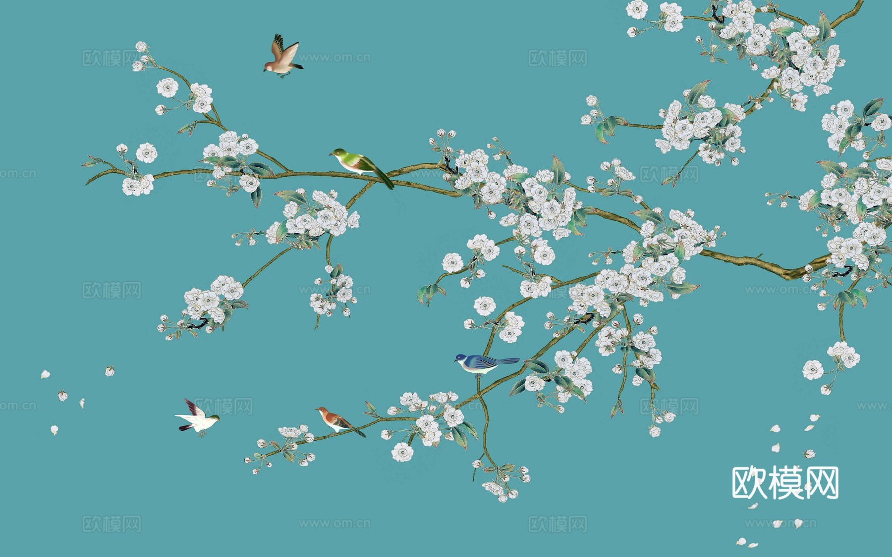 新中式花鸟壁纸壁画