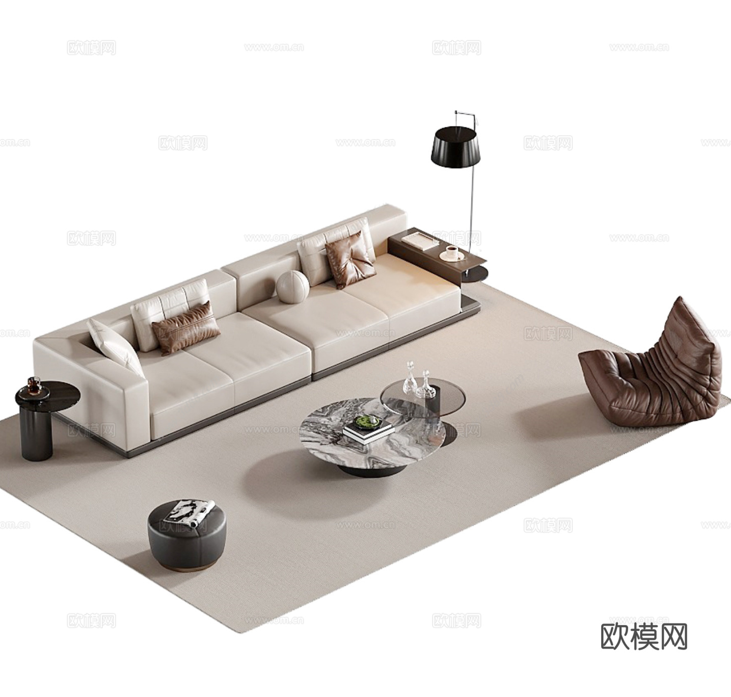 现代意式沙发茶几组合su模型