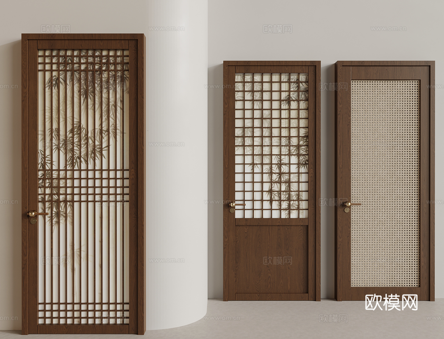 单开门 新中式碎花门 藤编门3d模型