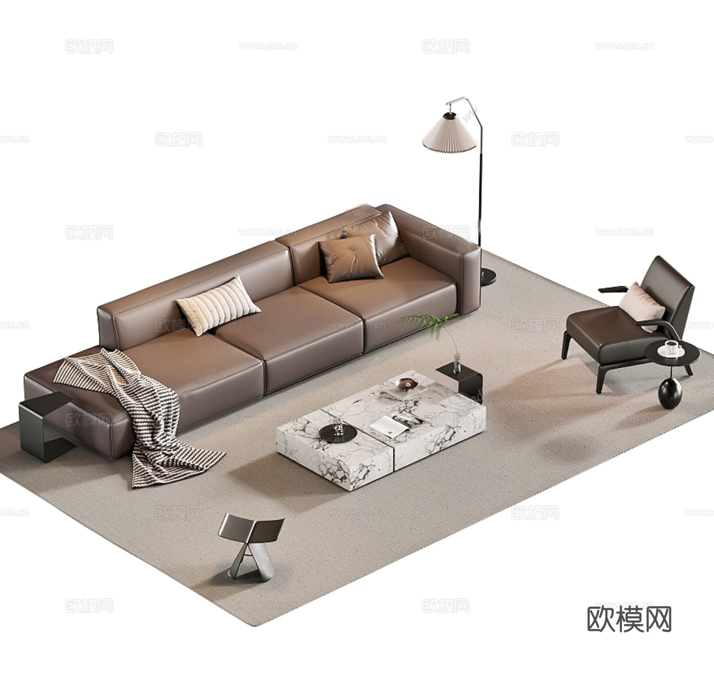 现代意式沙发茶几组合3d模型