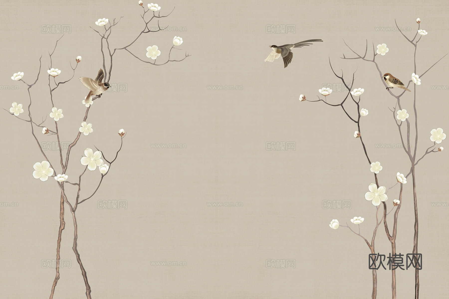 新中式花鸟壁纸壁画