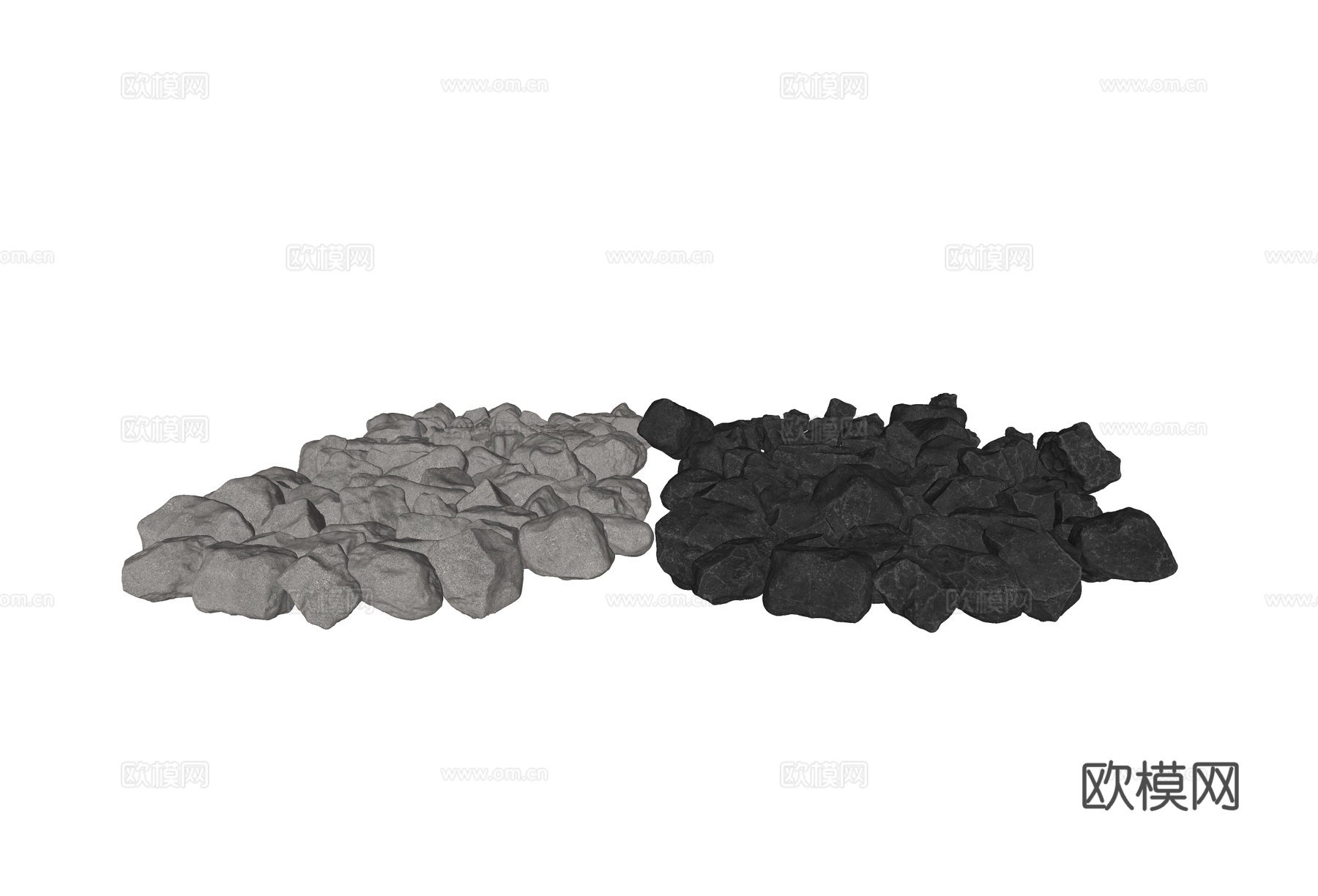 现代新中式石头 庭院石头小品 枯山水碎石 鹅卵石小品 砾石碎su模型