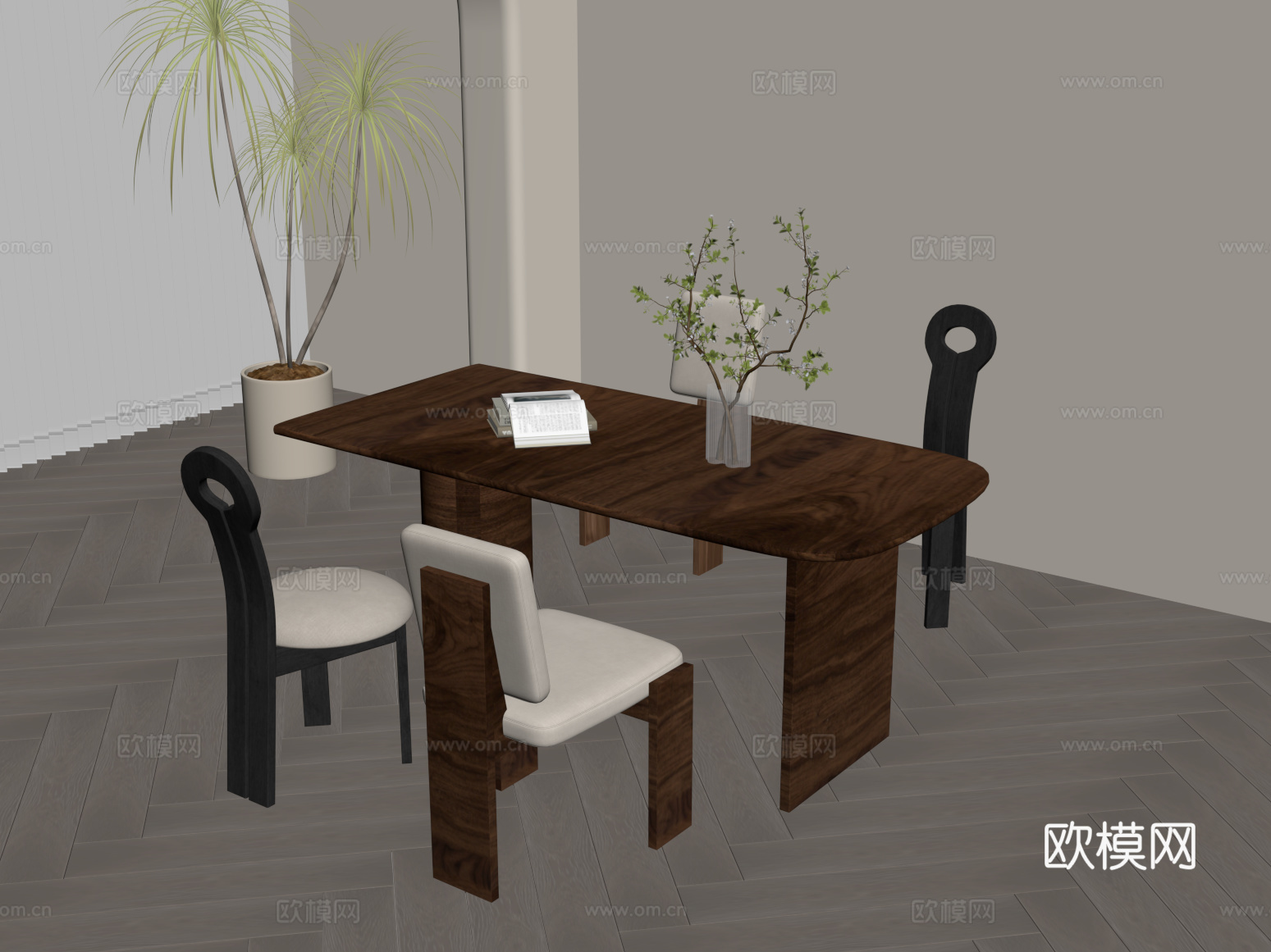 中古风餐桌椅su模型