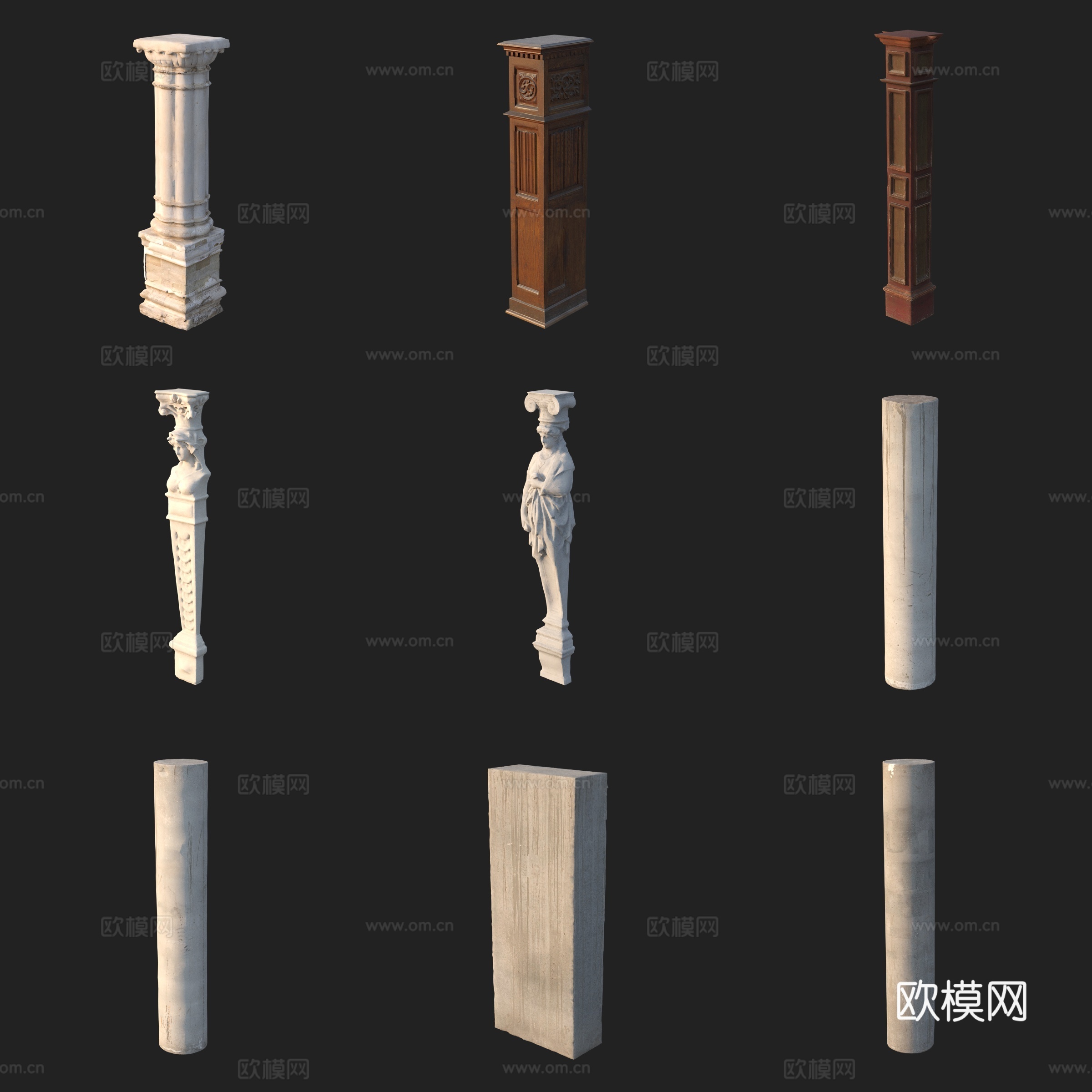 古代古典罗马柱石柱雕塑石雕3d模型