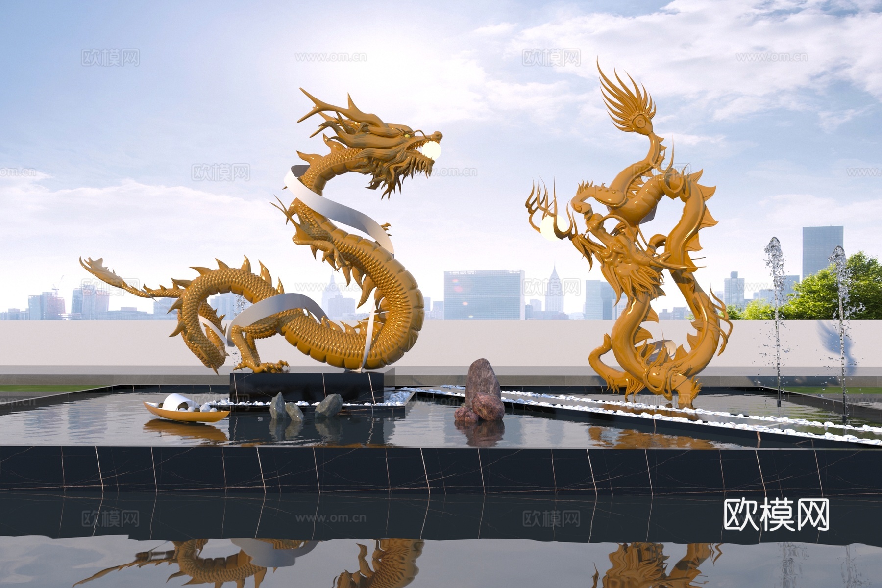 现代巨龙雕塑小品3d模型