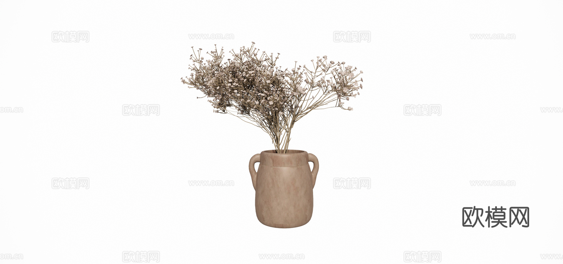 侘寂风陶瓷花盆干花装饰摆件su模型