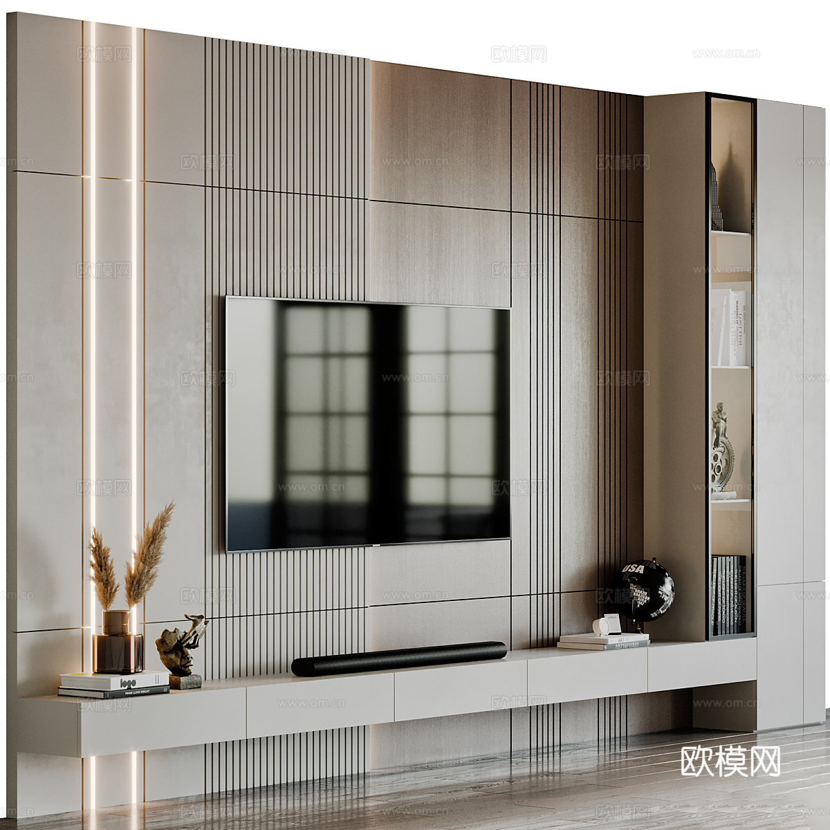 现代意式极简电视背景墙3d模型