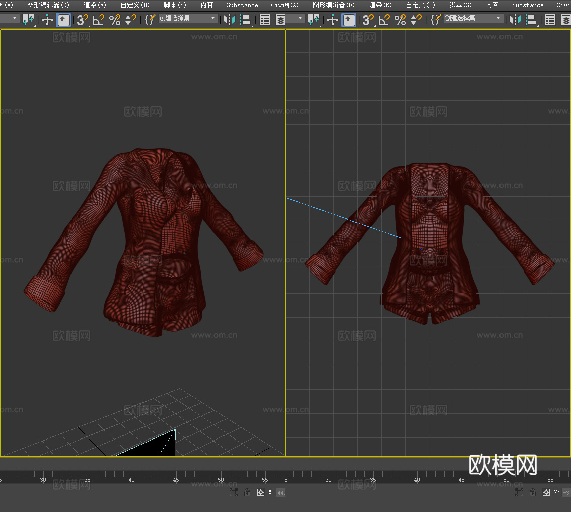 缎面蕾丝睡衣 文胸 睡裤 女性服装 女装 衣服3d模型