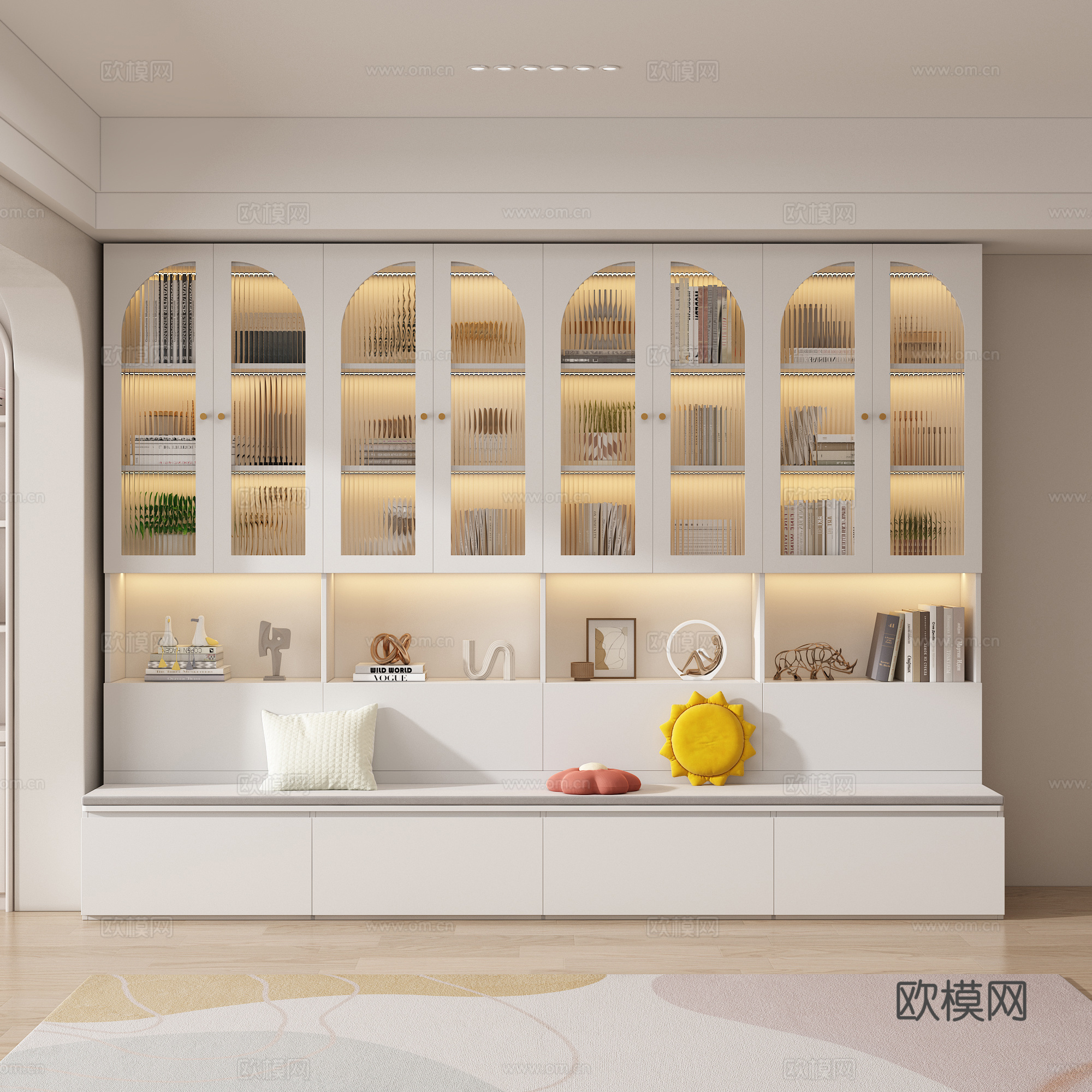 储物柜 摆件组合 抱枕 长虹玻璃柜门3d模型