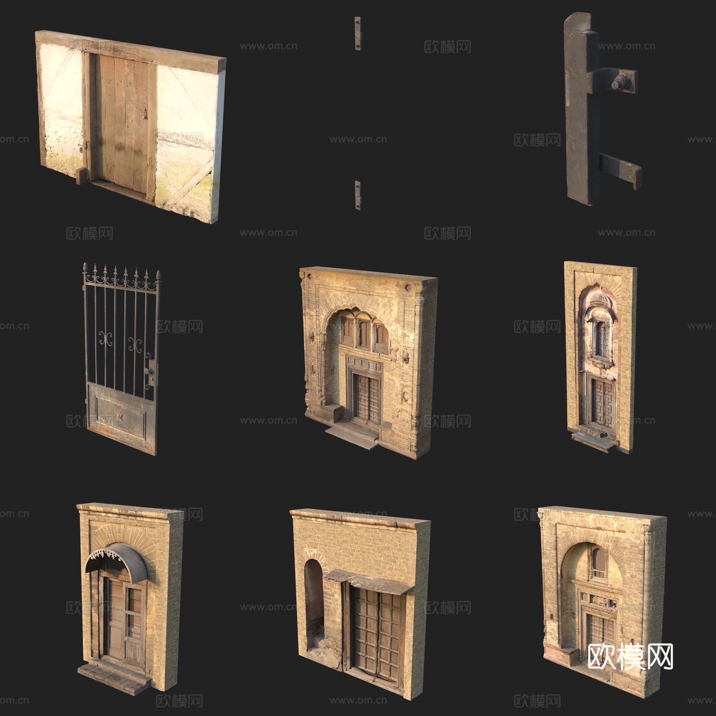 欧式古典门窗铁艺门拱门3d模型
