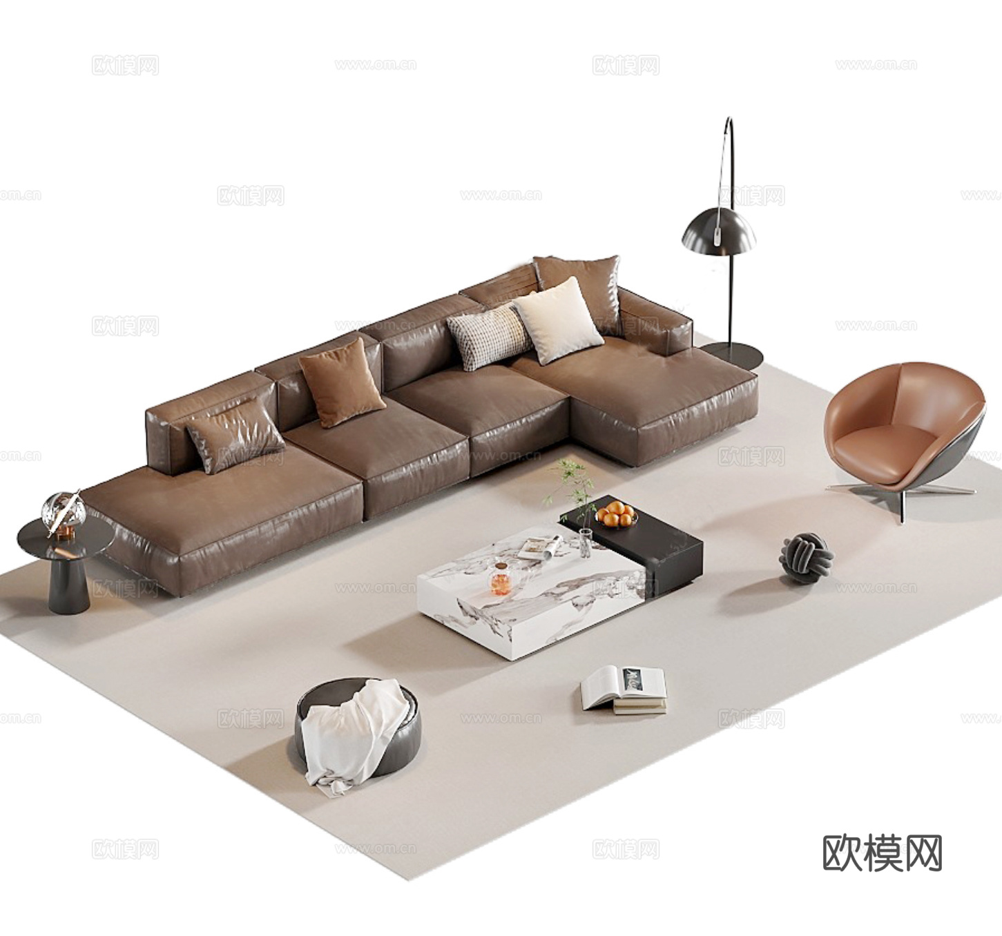 现代意式沙发茶几组合3d模型
