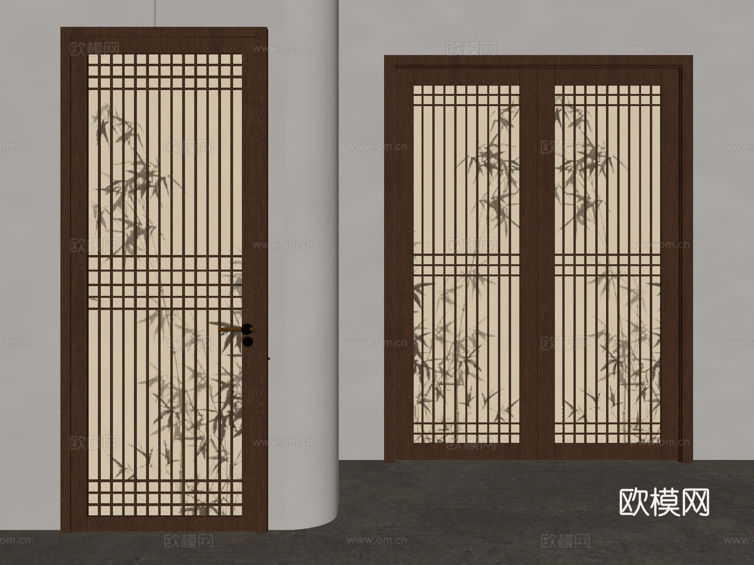双开门 中古风单开门 双开门su模型