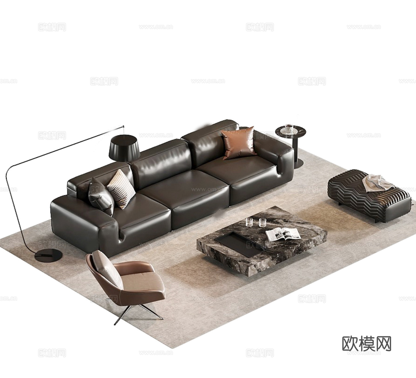 现代意式沙发茶几组合su模型