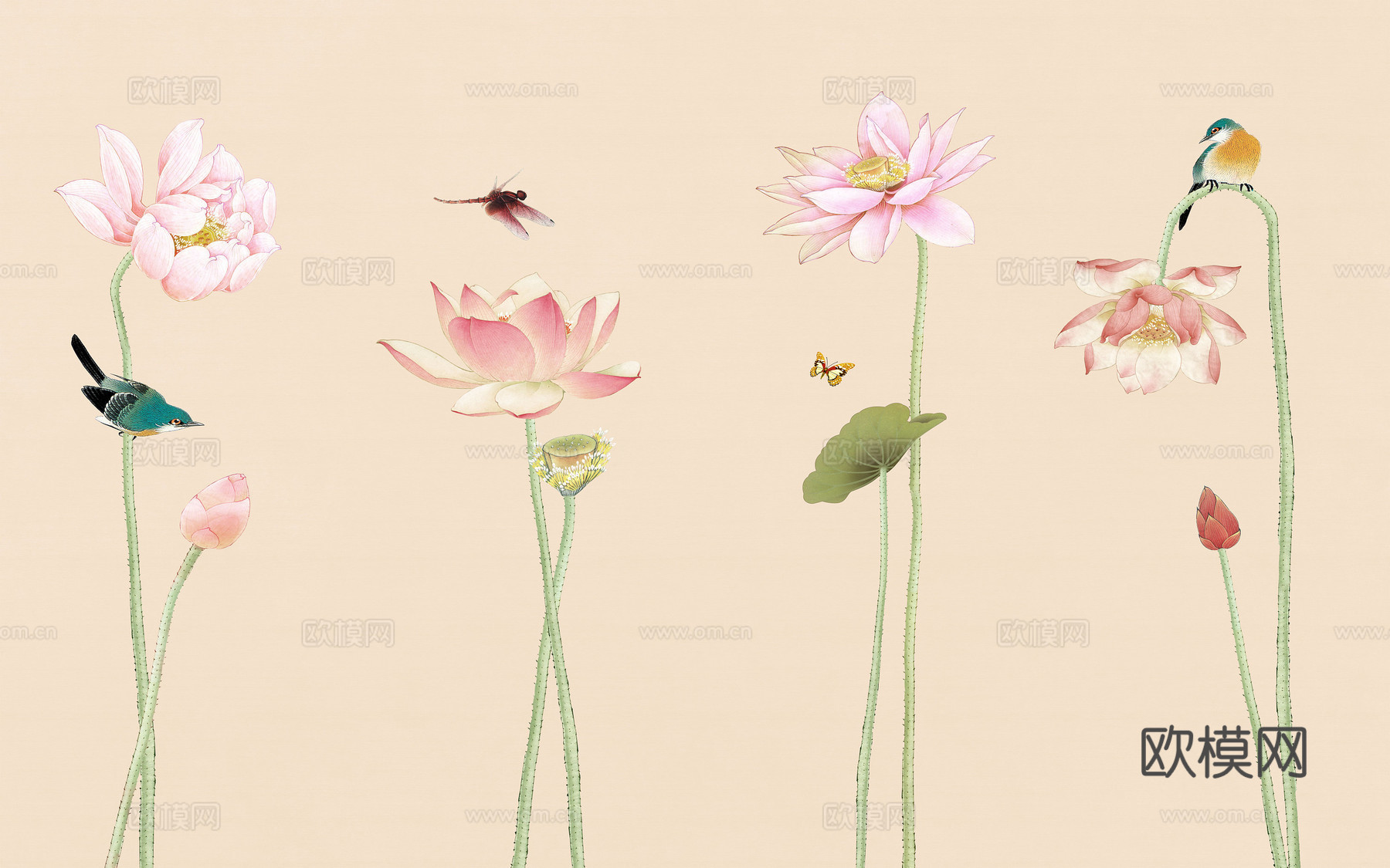 新中式花鸟壁纸壁画
