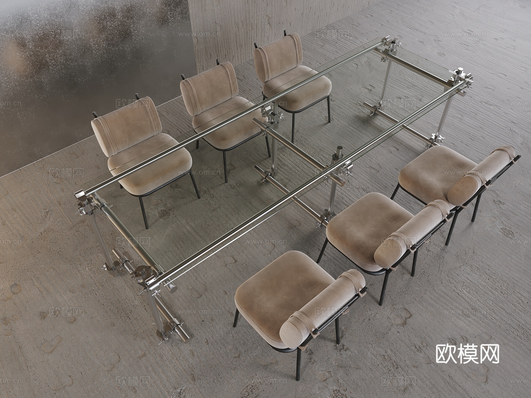 工业风LOFT餐桌椅3d模型