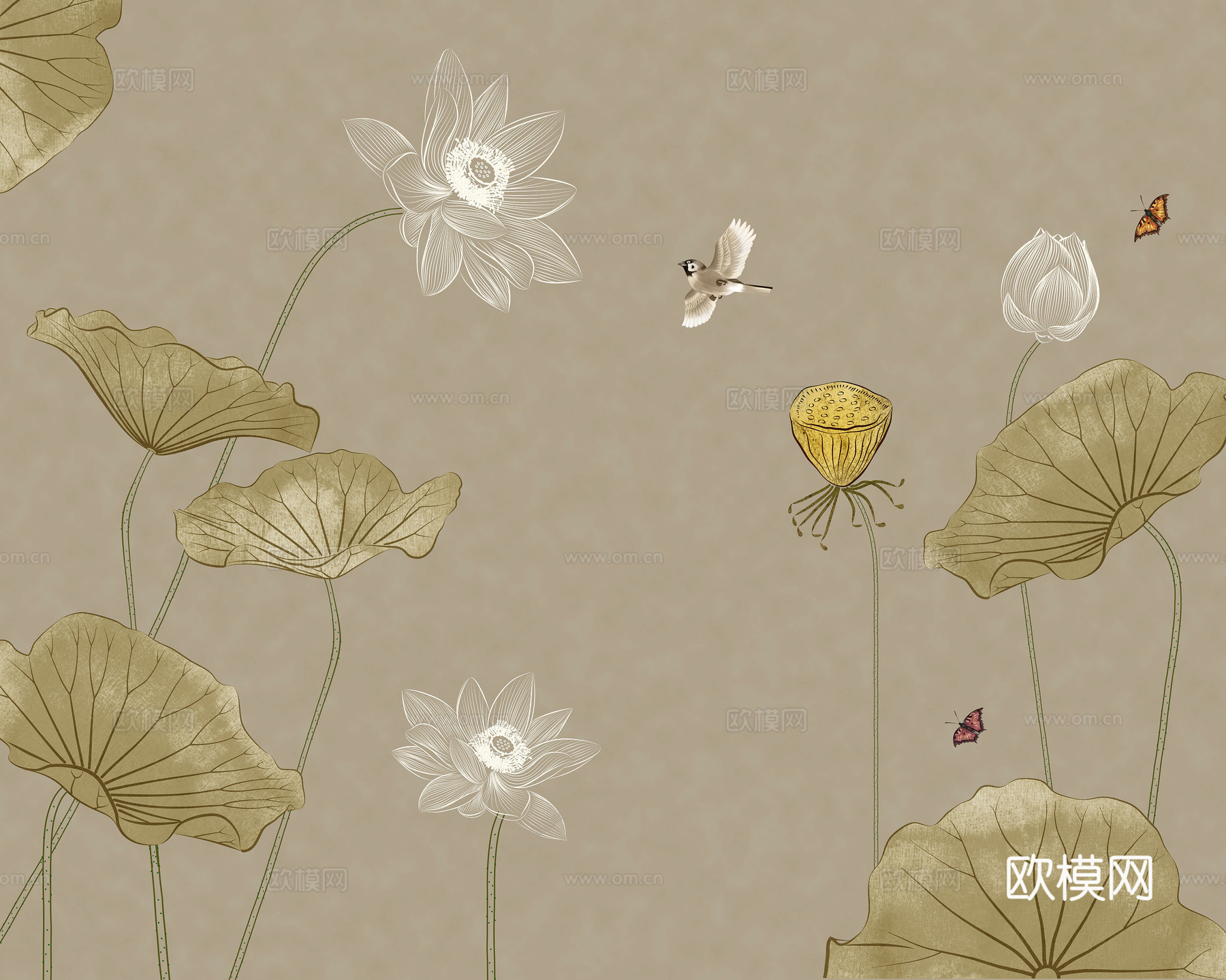新中式花鸟壁纸壁画