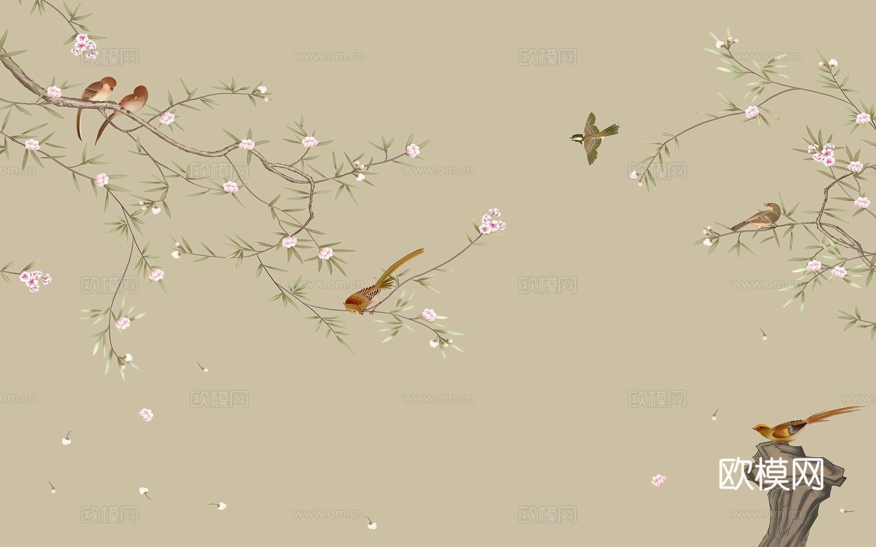 新中式花鸟壁纸壁画