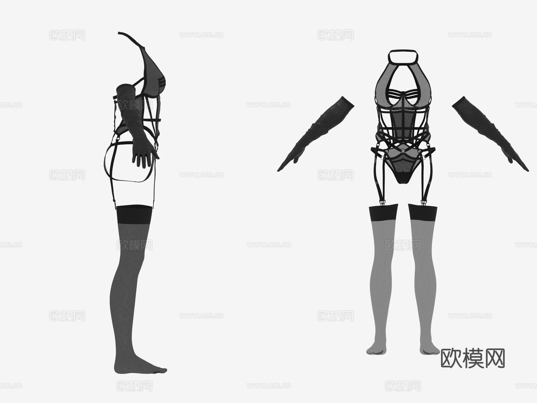 紧身胸衣 内衣 扣带 手套 夜店服装 女性服装 女装3d模型