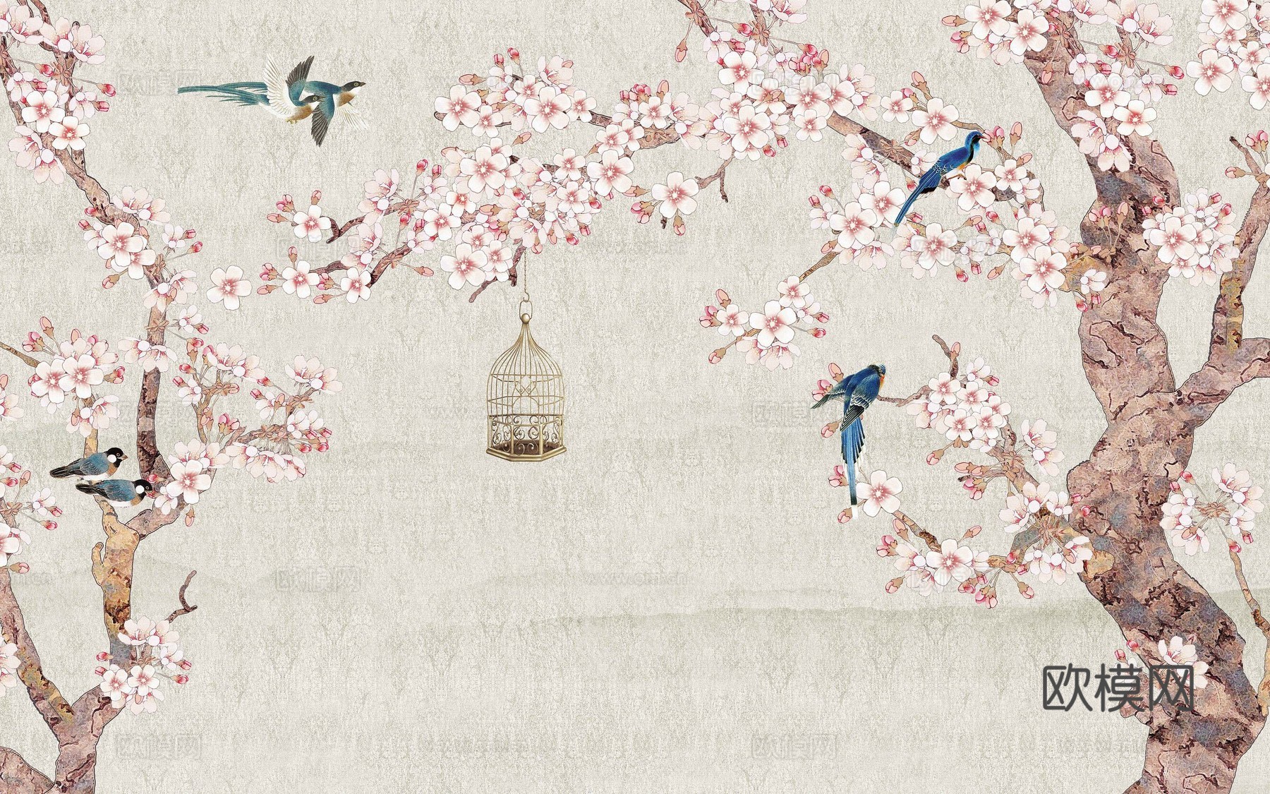 新中式花鸟壁纸壁画