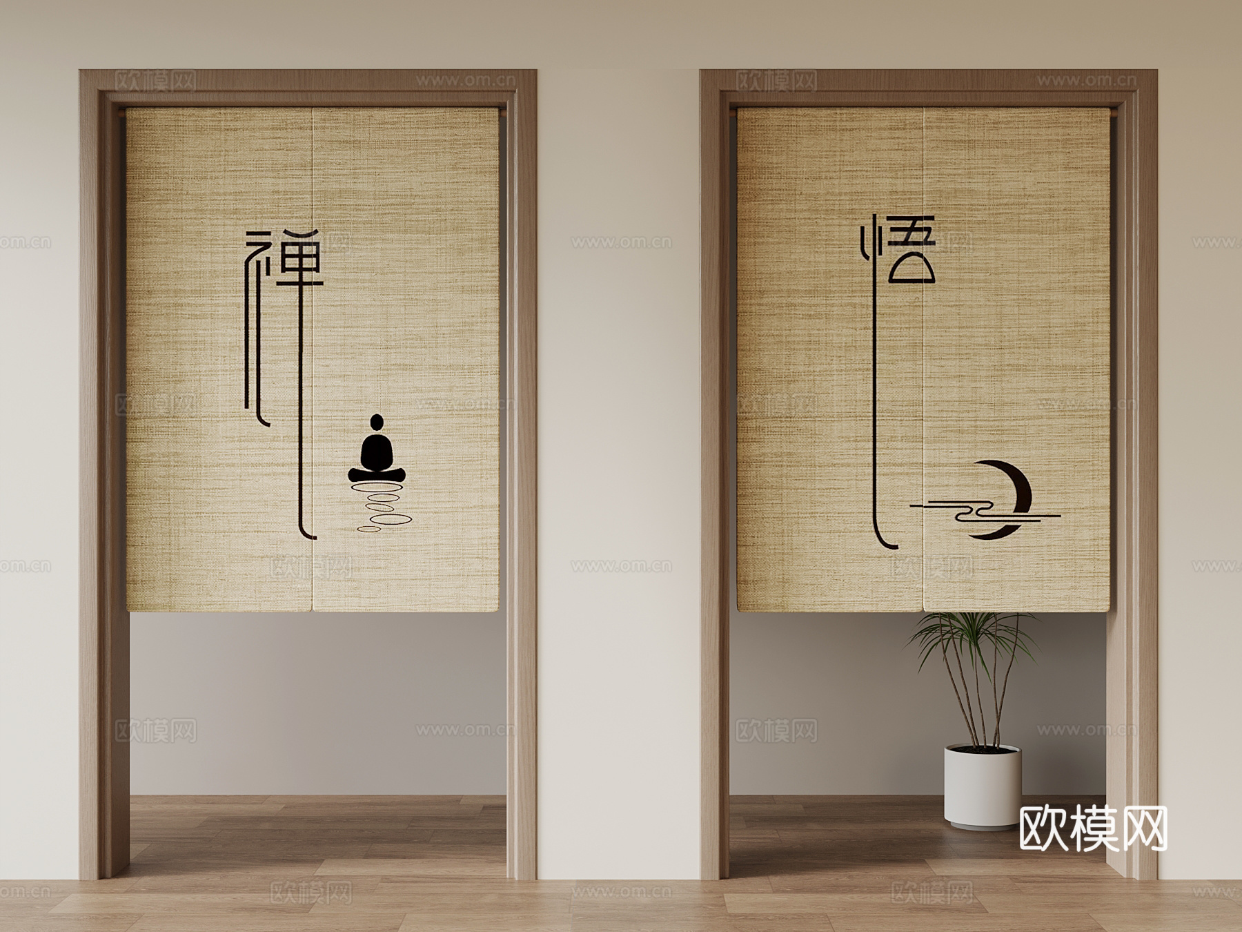 门帘 新中式门帘 布帘su模型
