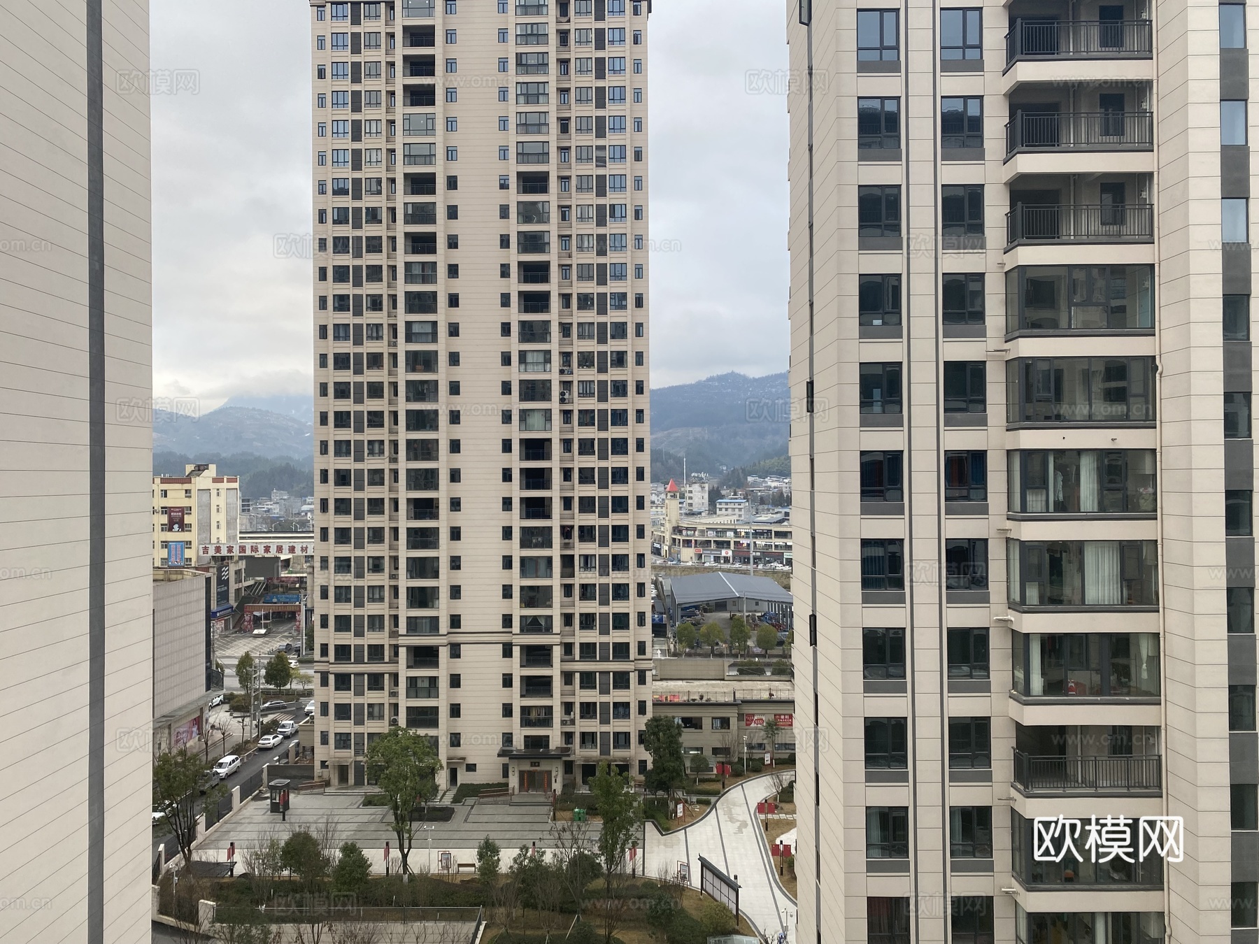小区白天外景建筑贴图