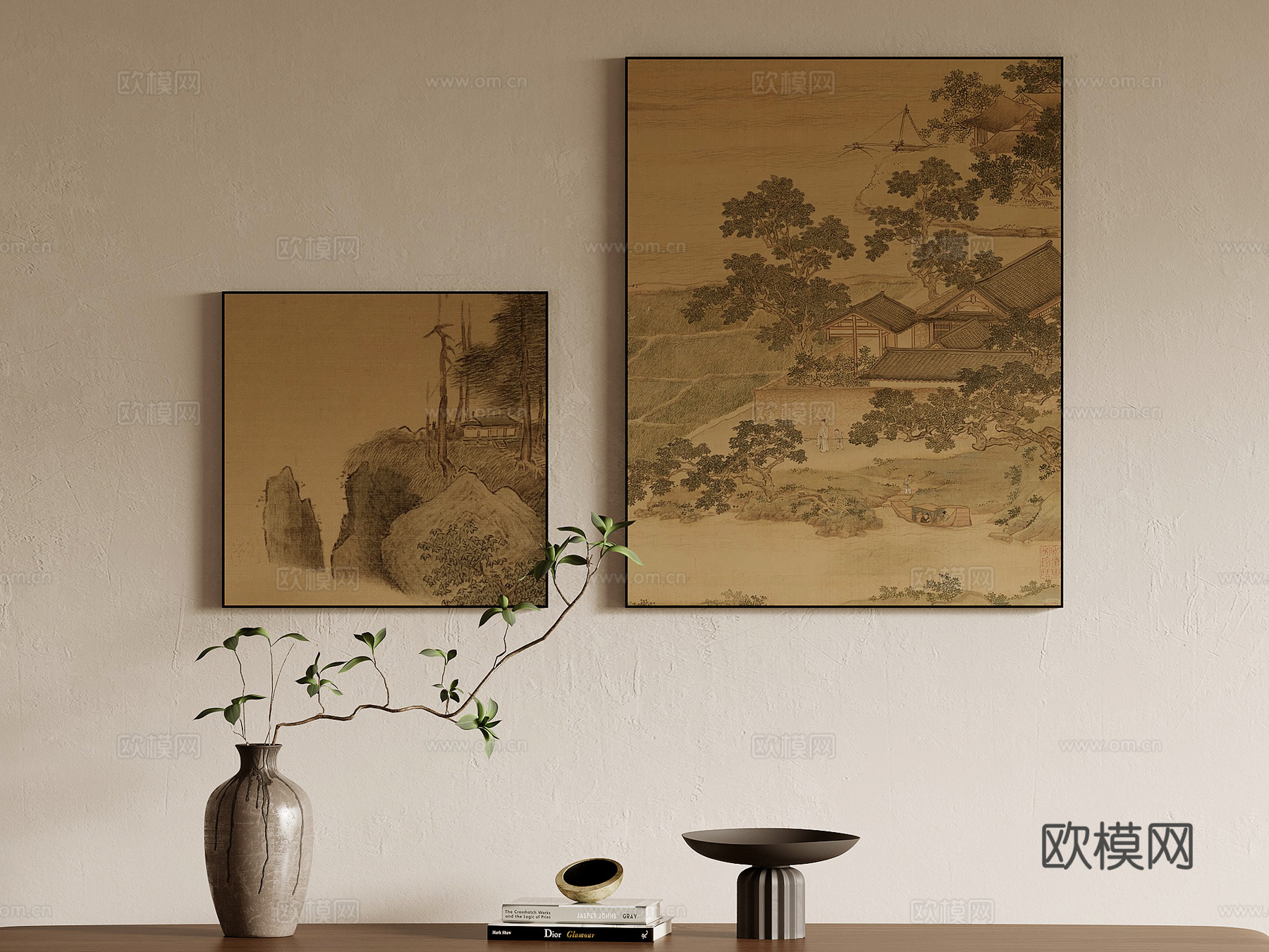 装饰画 宋式挂画 装饰画 绿植摆件3d模型