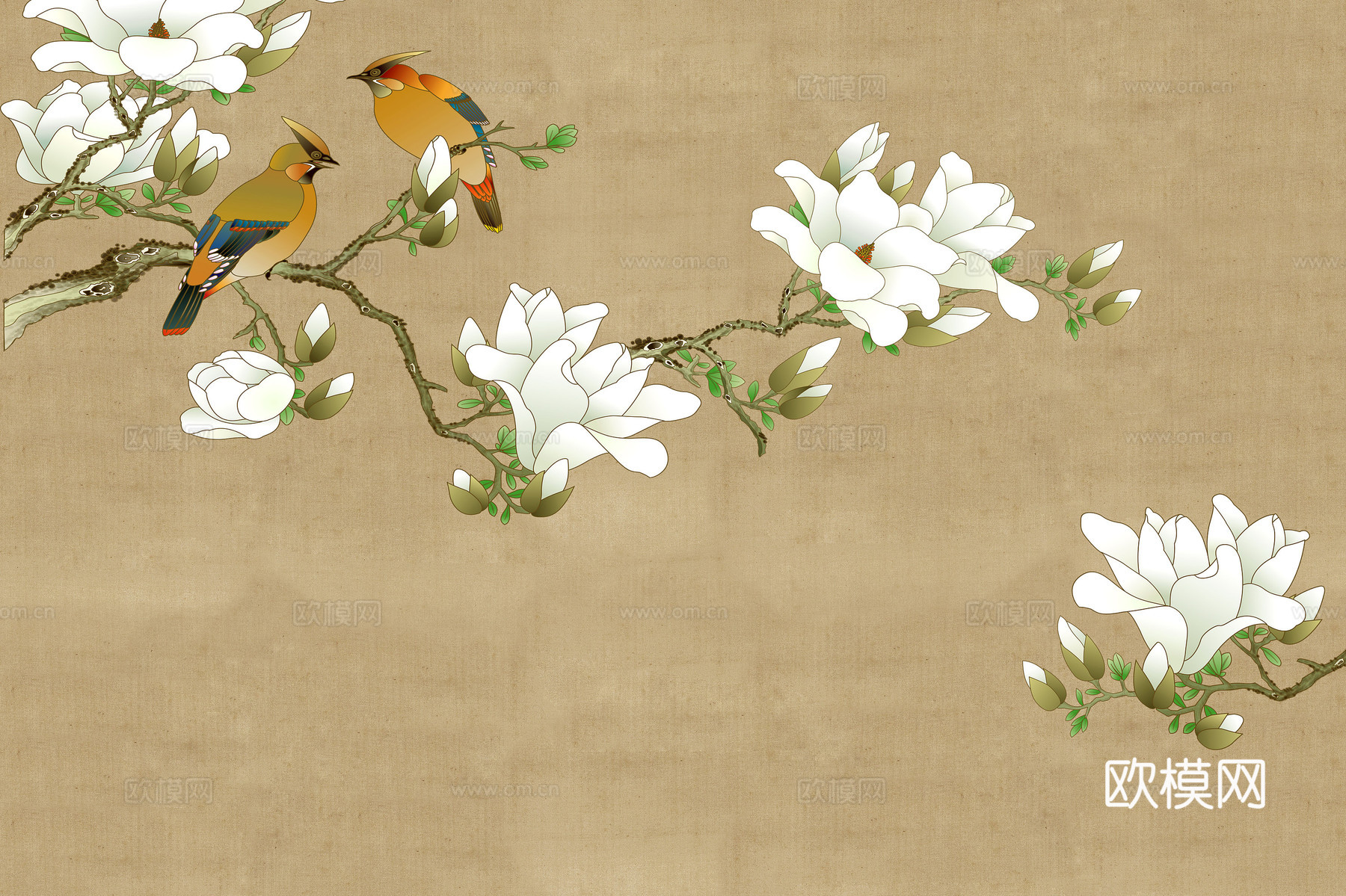 新中式花鸟壁纸壁画