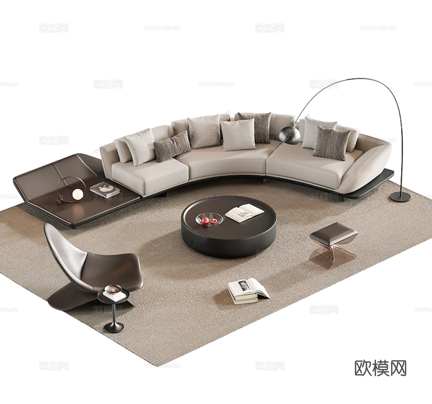 现代意式沙发茶几组合3d模型