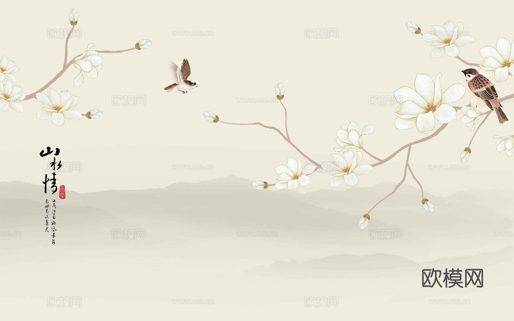 新中式花鸟壁纸壁画