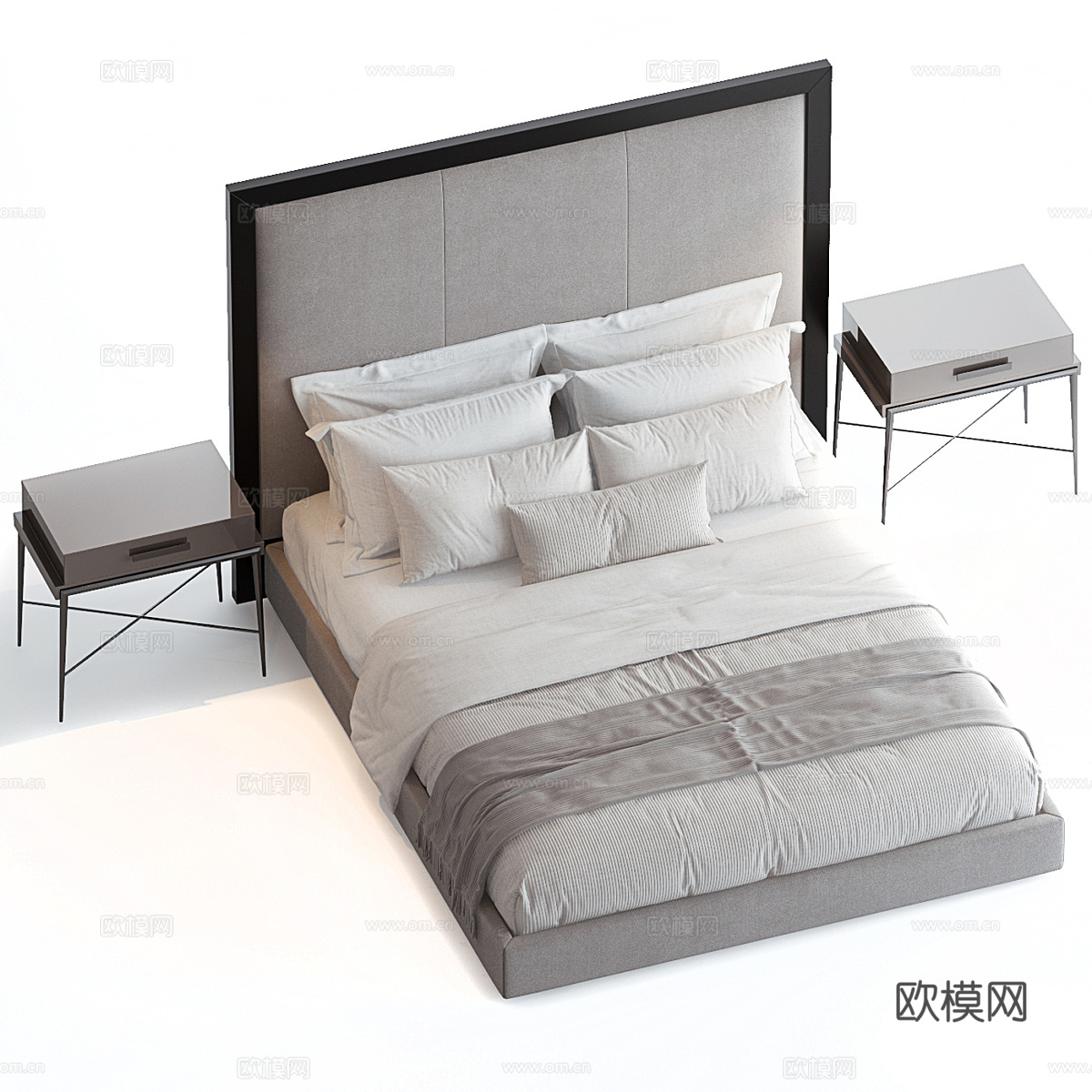 新中式布艺双人床3d模型
