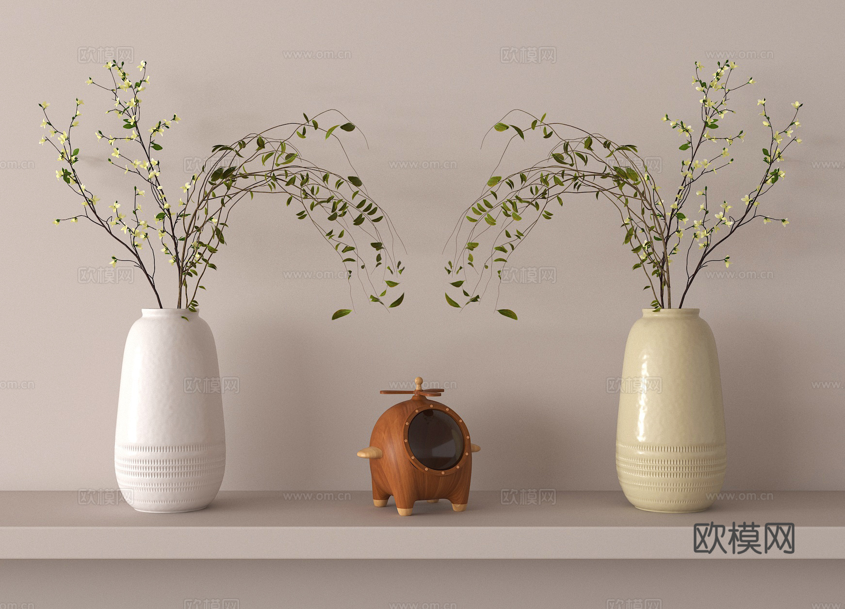 花艺花瓶 桌面摆件 饰品 干枝花艺3d模型