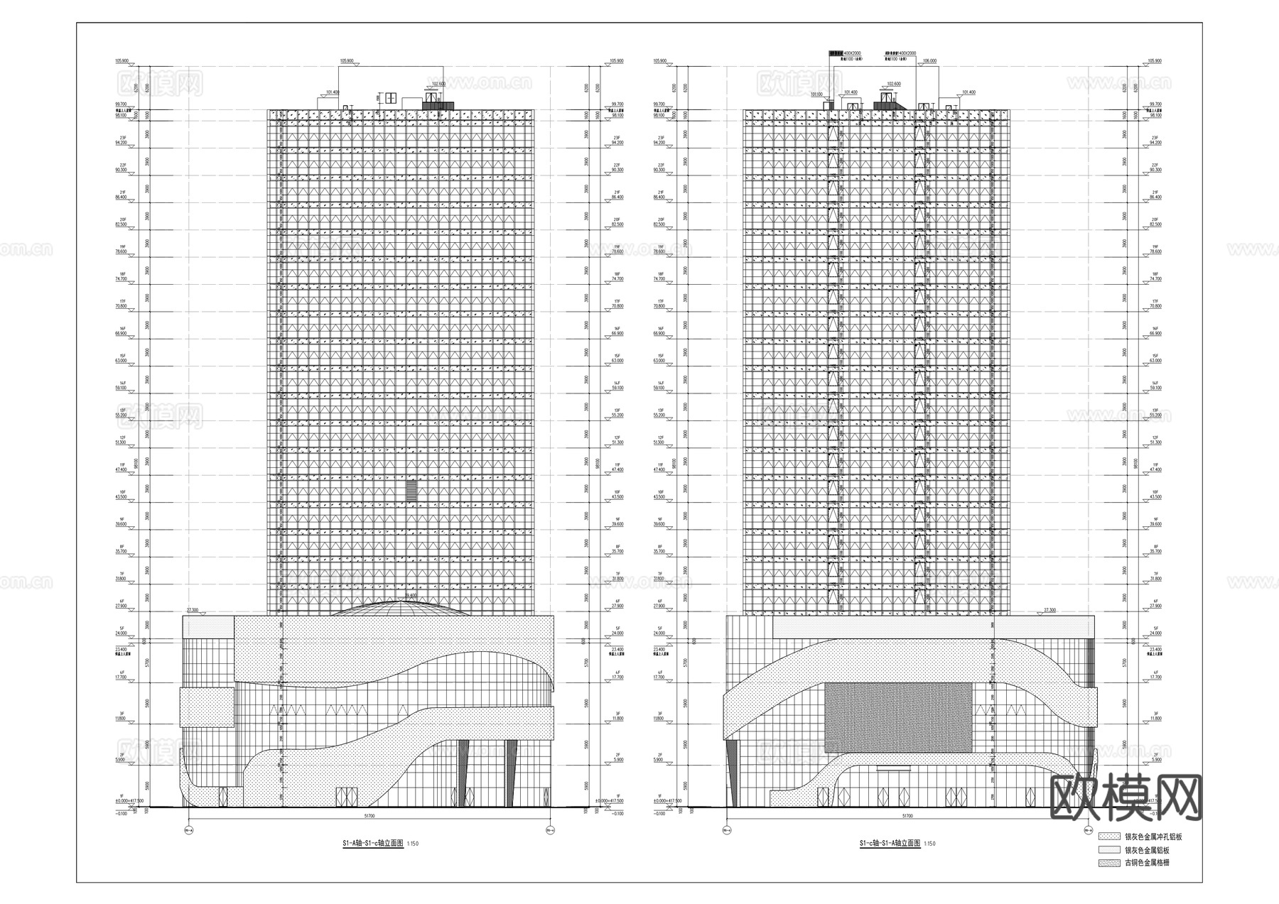 软件产业基地商业综合体建筑施工图cad施工图