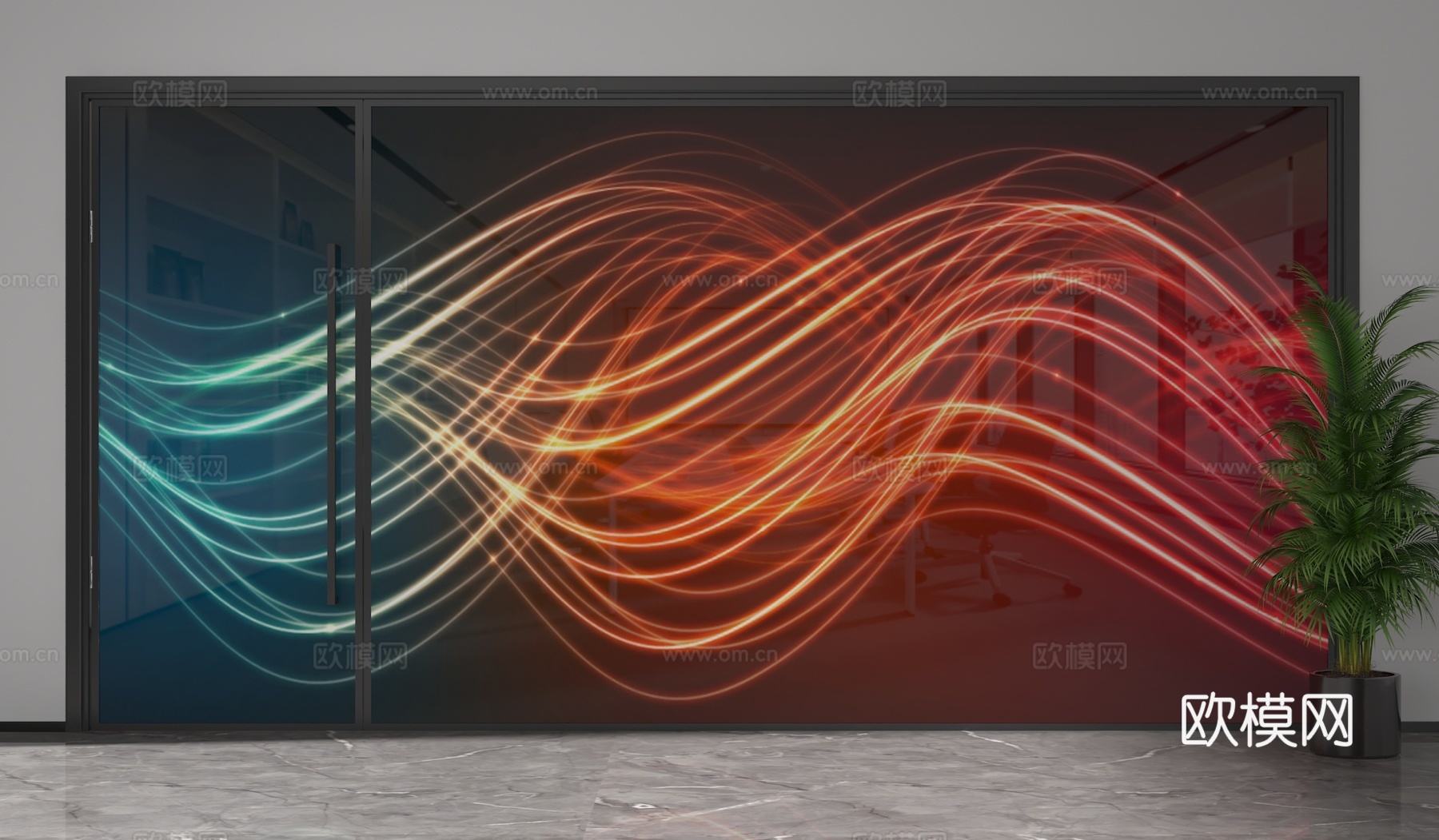 现代玻璃隔断3d模型下载