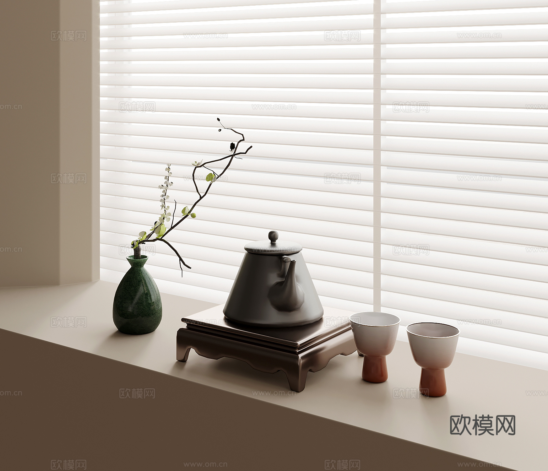 茶具 新中式茶具 茶壶 花艺 花瓶3d模型