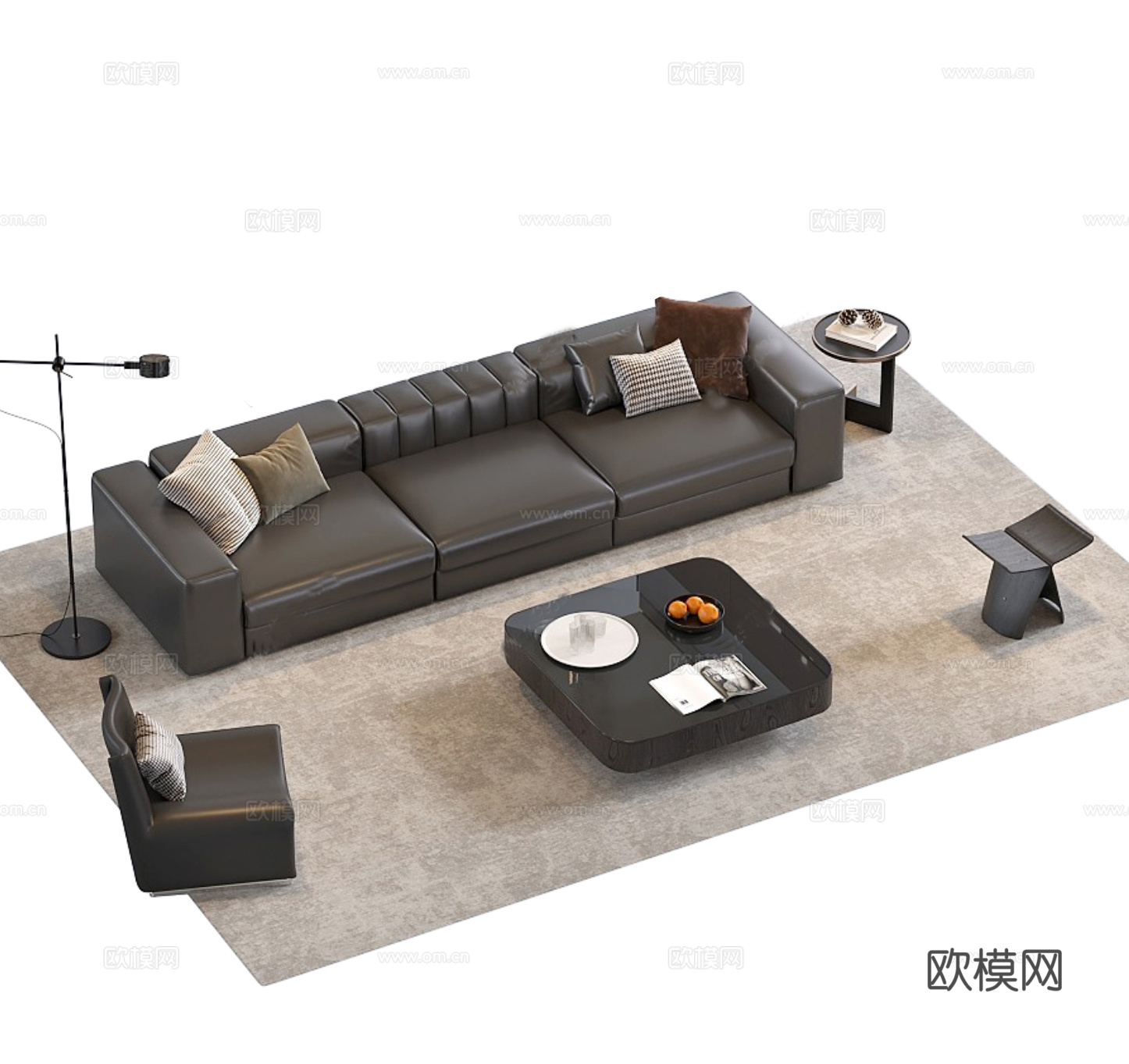 现代意式沙发茶几组合su模型下载（渲染图1）