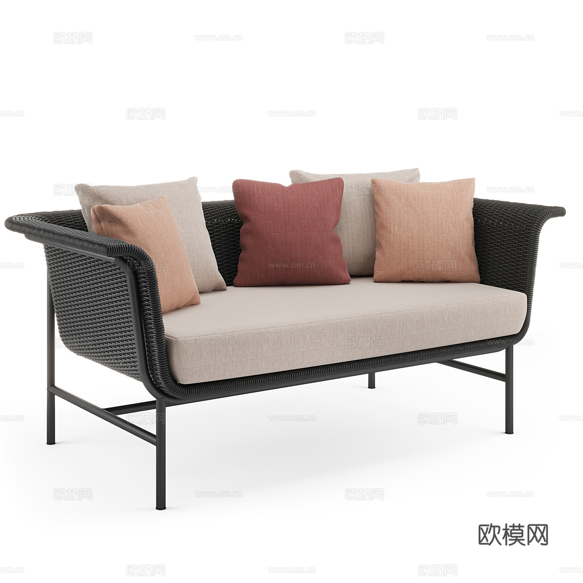 新中式藤编休闲沙发3d模型
