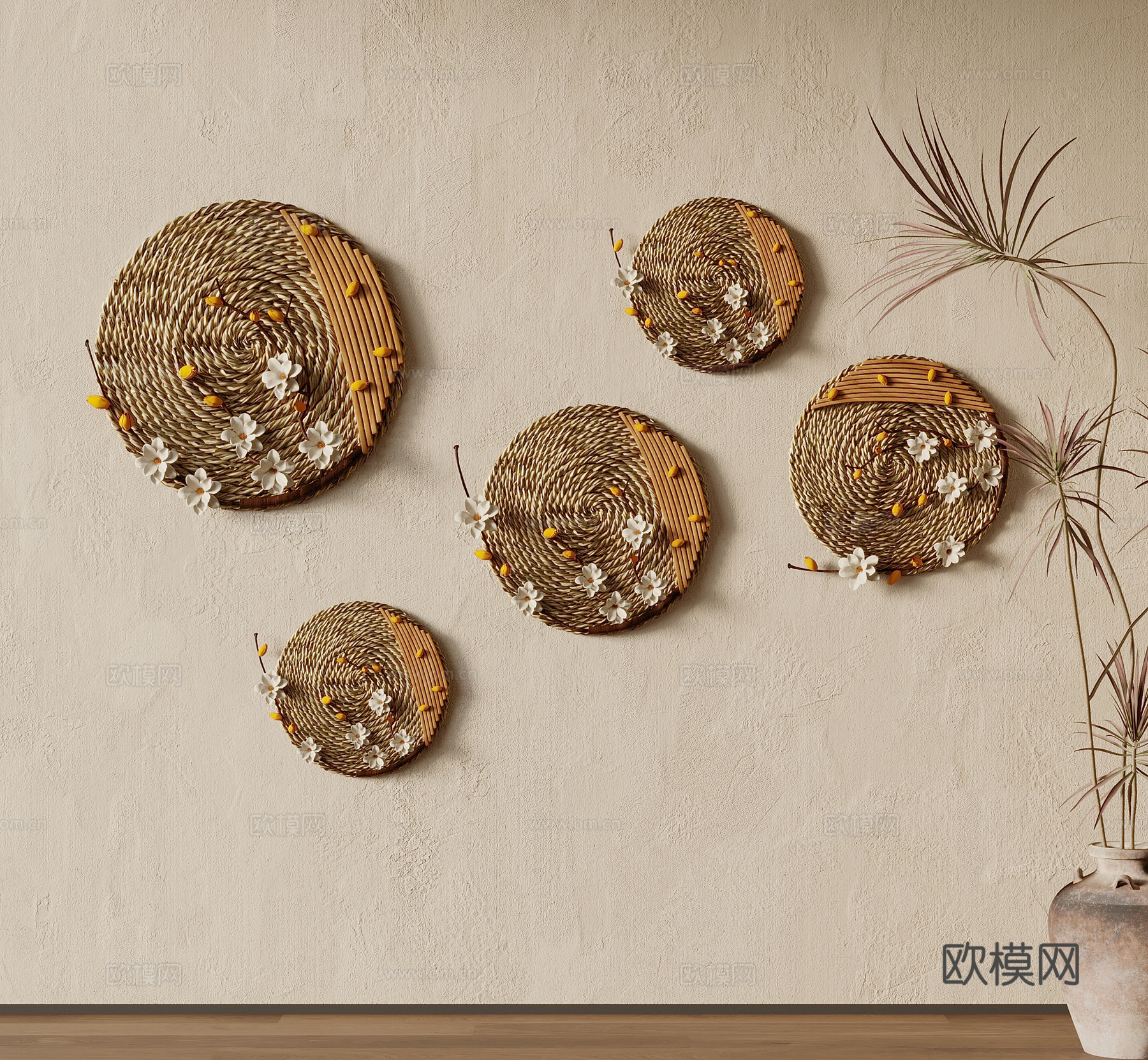 墙饰 诧寂风墙饰 挂饰 绿植盆栽3d模型