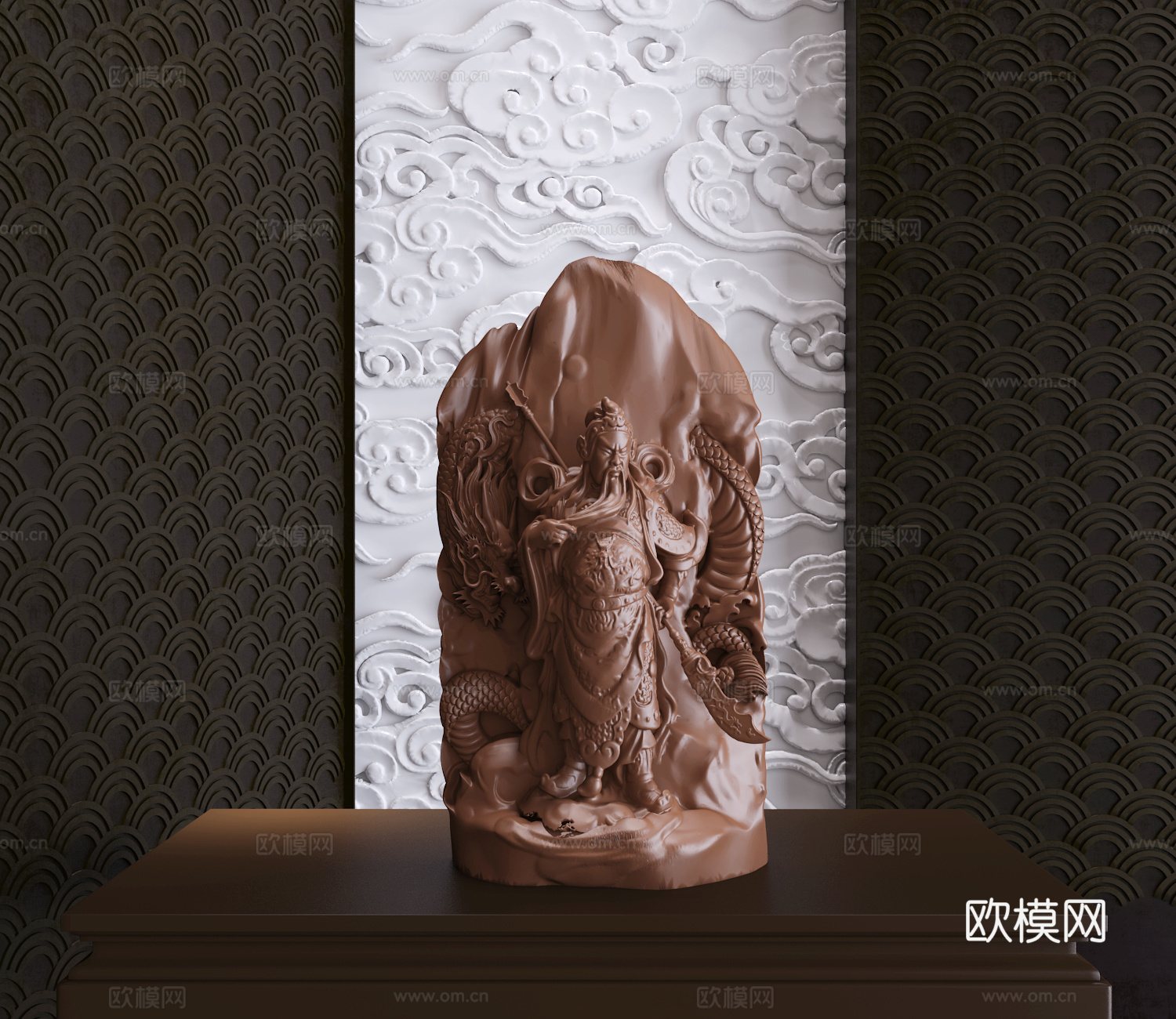 现代新中式站立盘龙关公雕塑艺术摆件3d模型